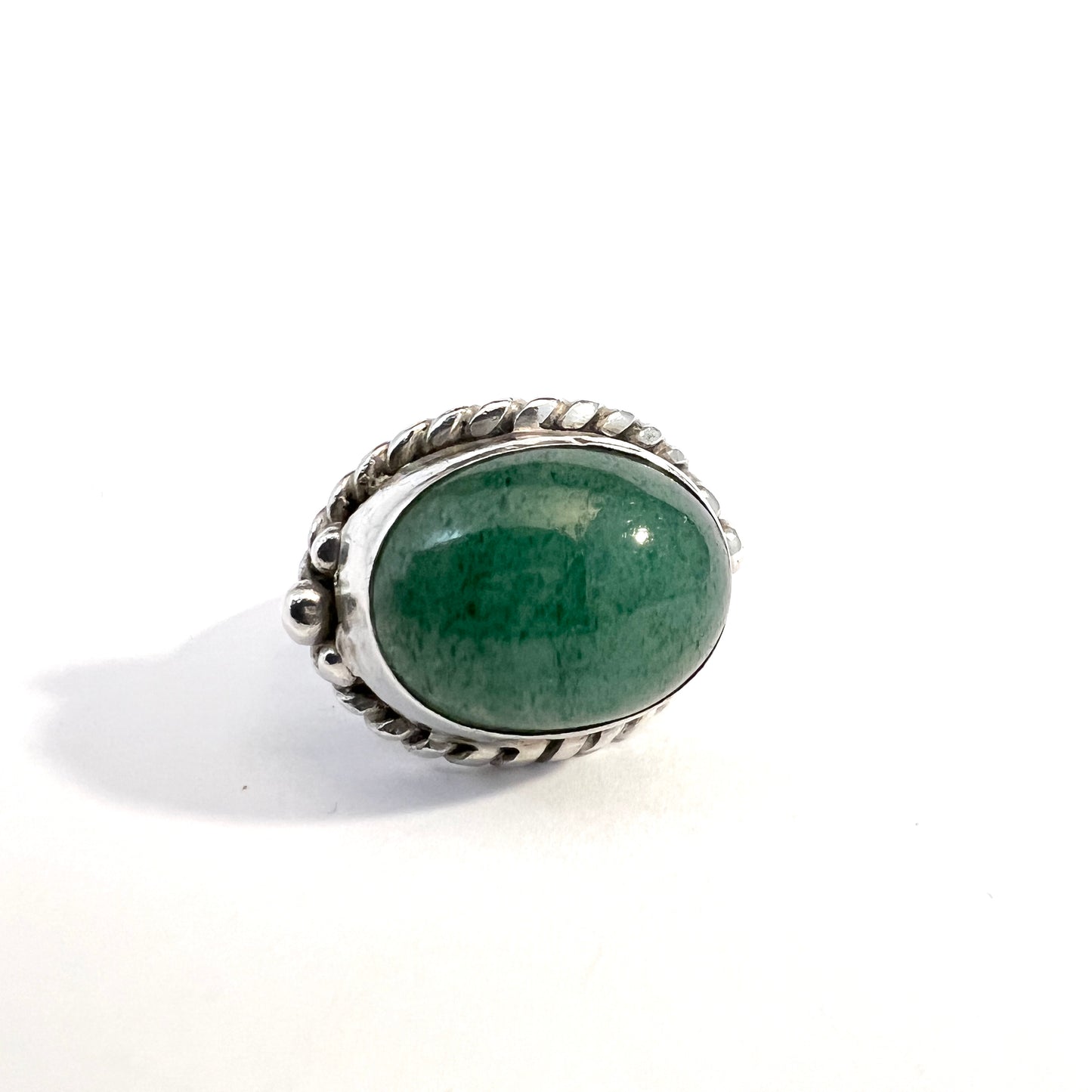 GUSSI, Sweden 1953. Vintage Mid-century Sterling Silver Aventurine Ring.