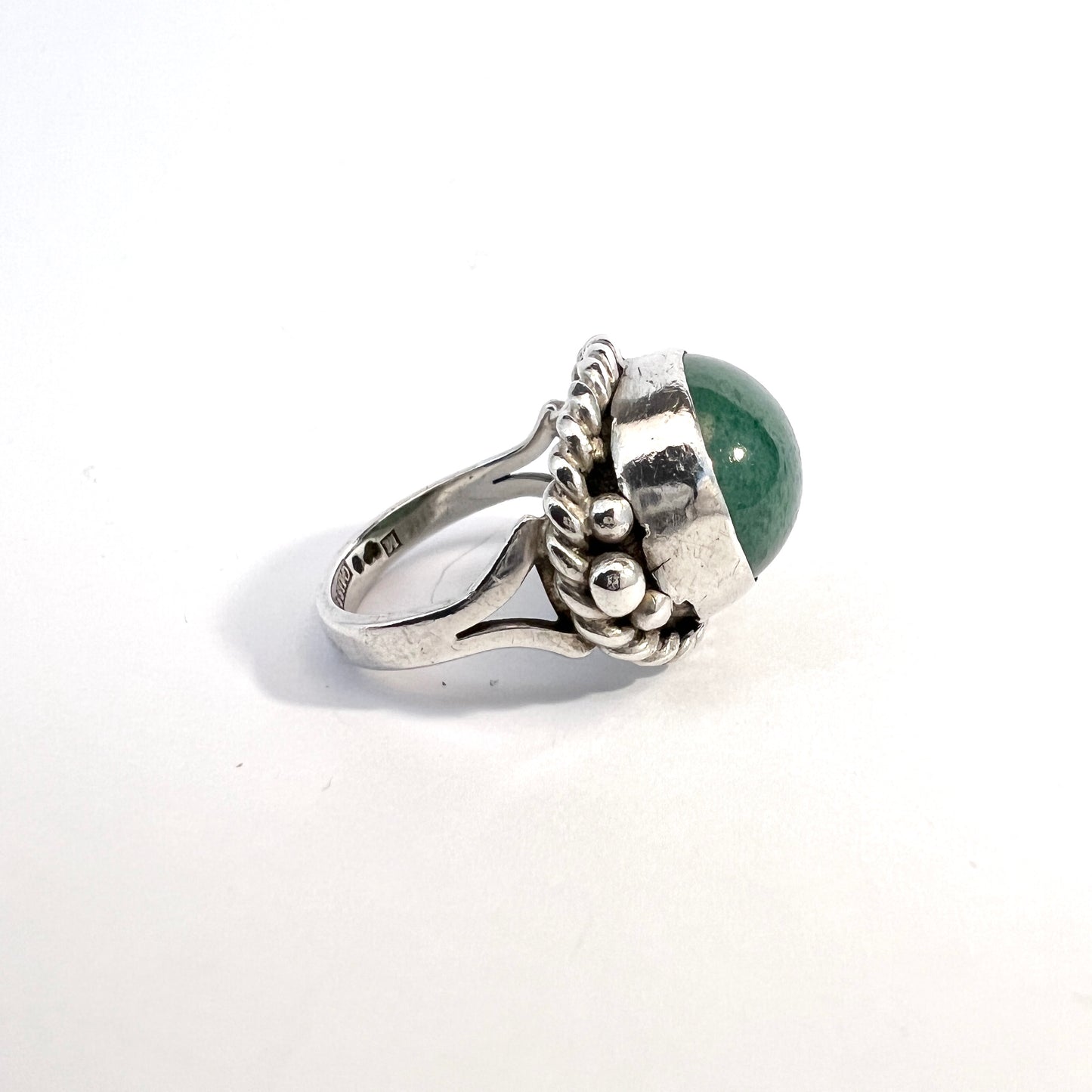 GUSSI, Sweden 1953. Vintage Mid-century Sterling Silver Aventurine Ring.