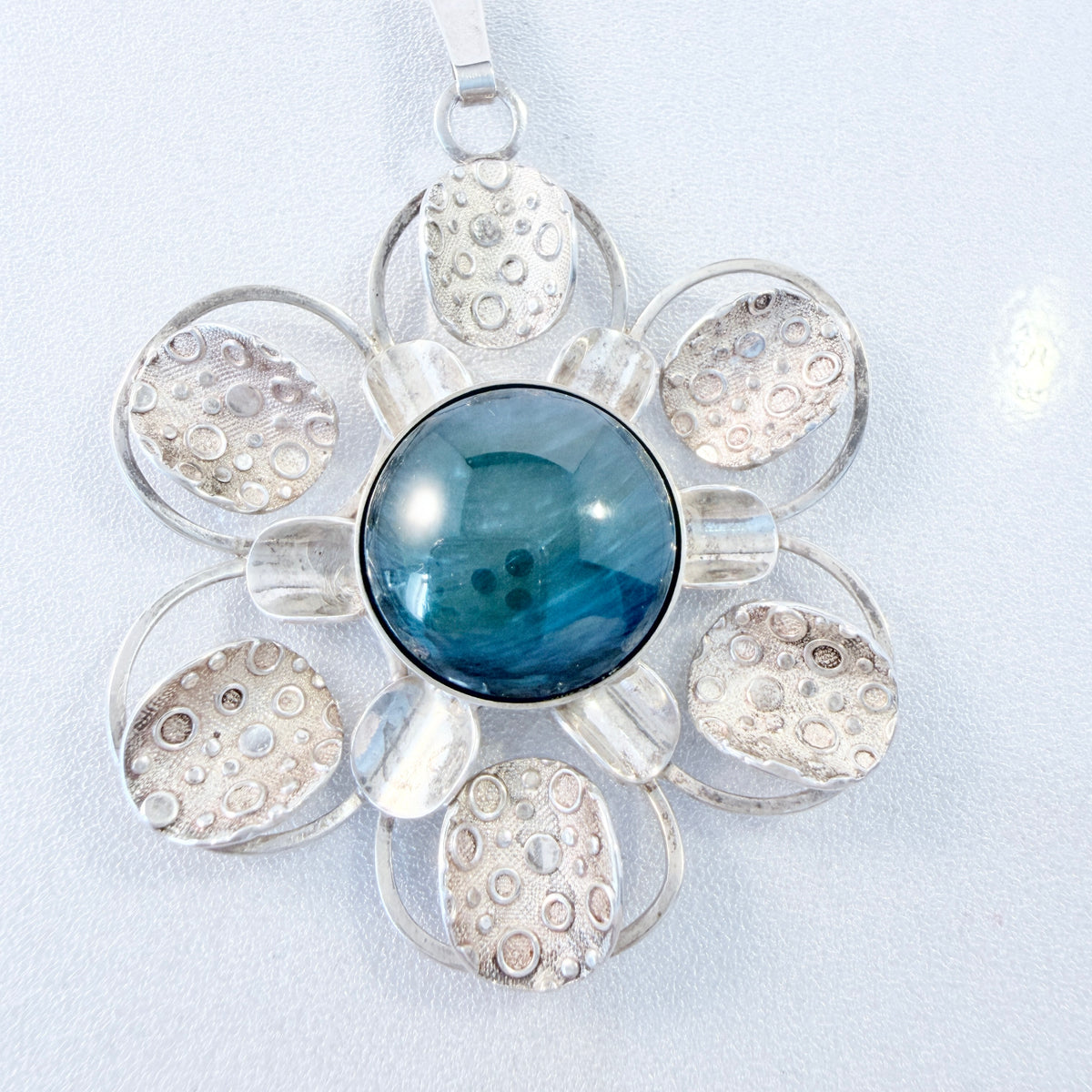 Sweden 1970s. Vintage Solid Silver Bergslagen-stone Pendant Long Chain Necklace.