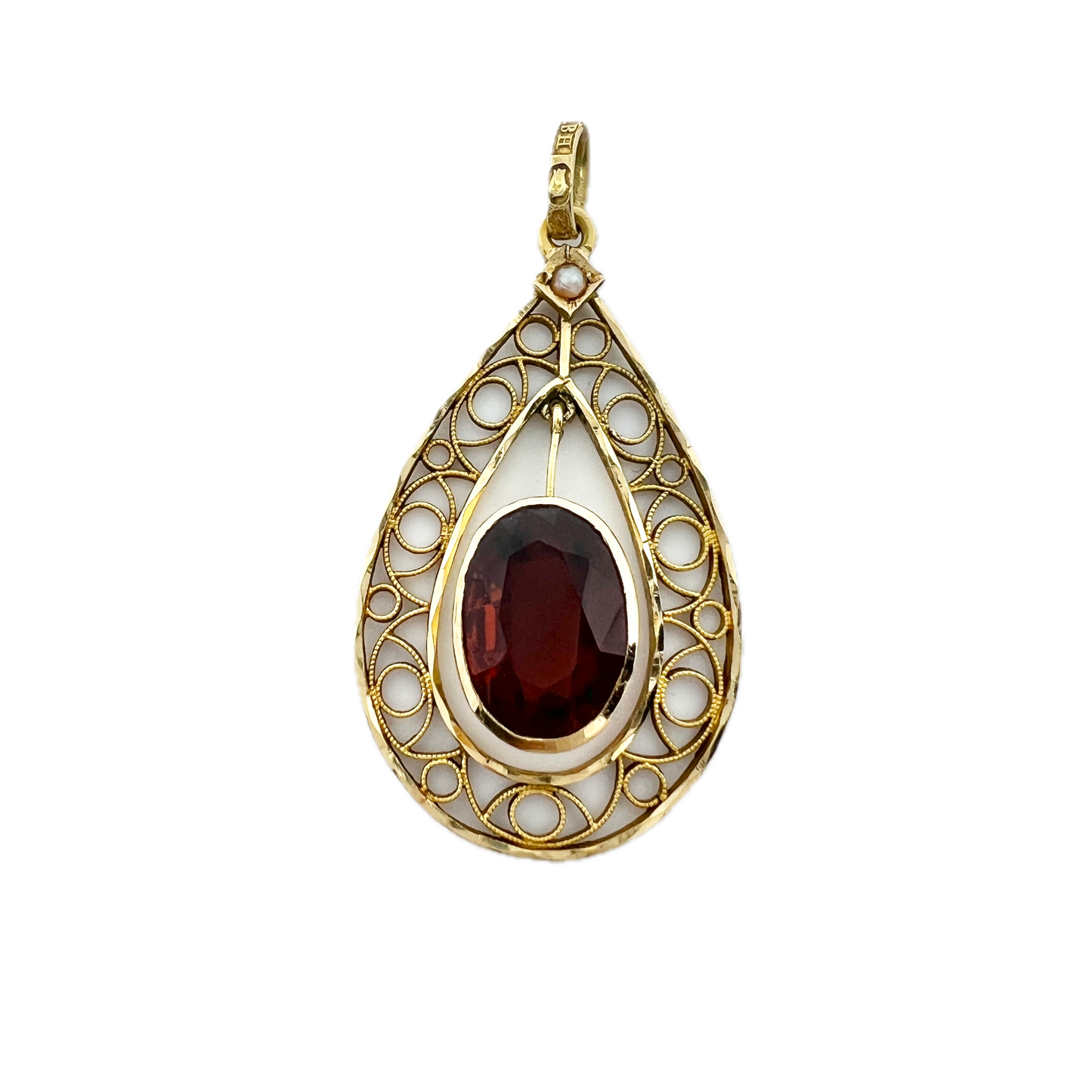 Bernhard Hertz, Sweden c 1910. Antique 18k Gold Garnet Pendant.