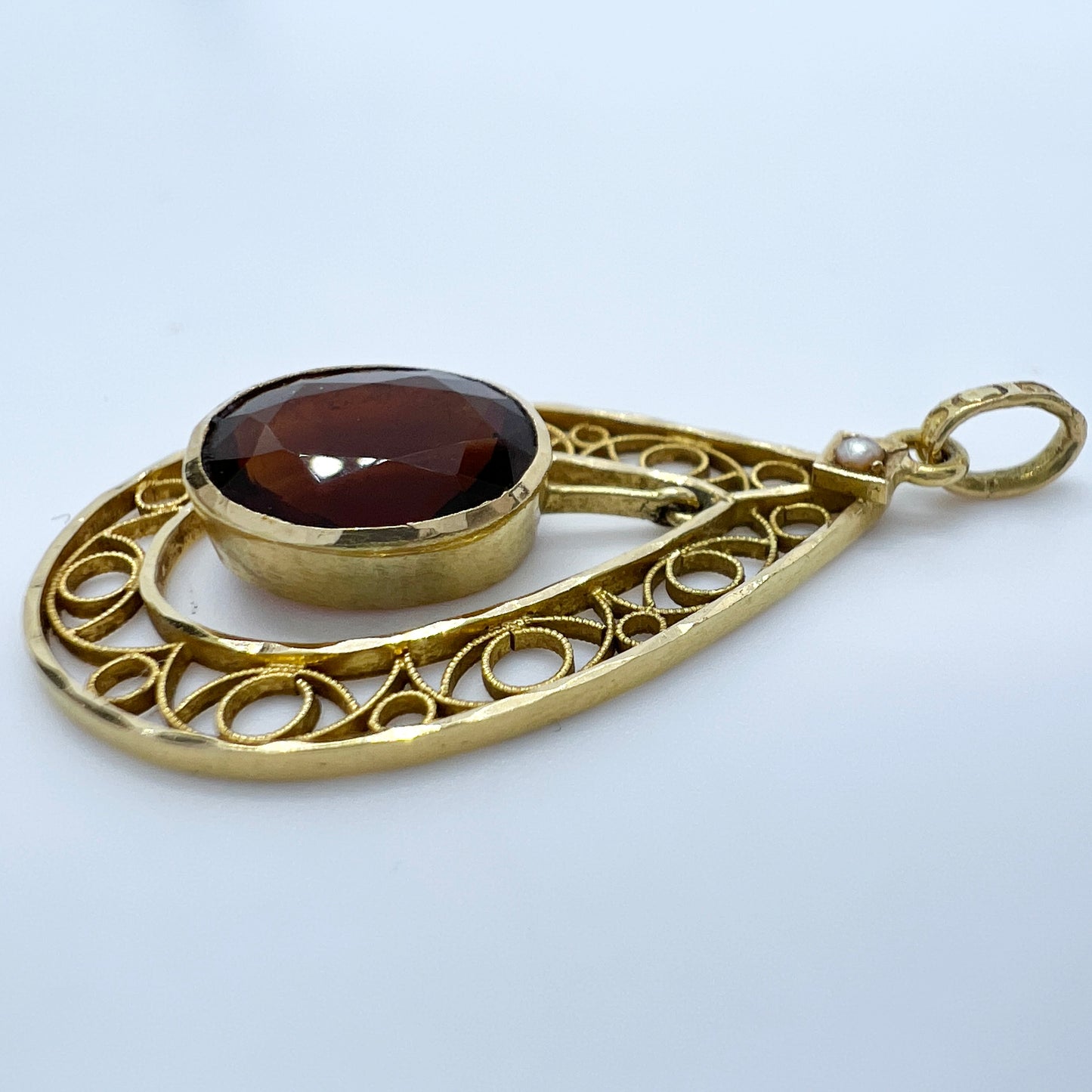 Bernhard Hertz, Sweden c 1910. Antique 18k Gold Garnet Pendant.