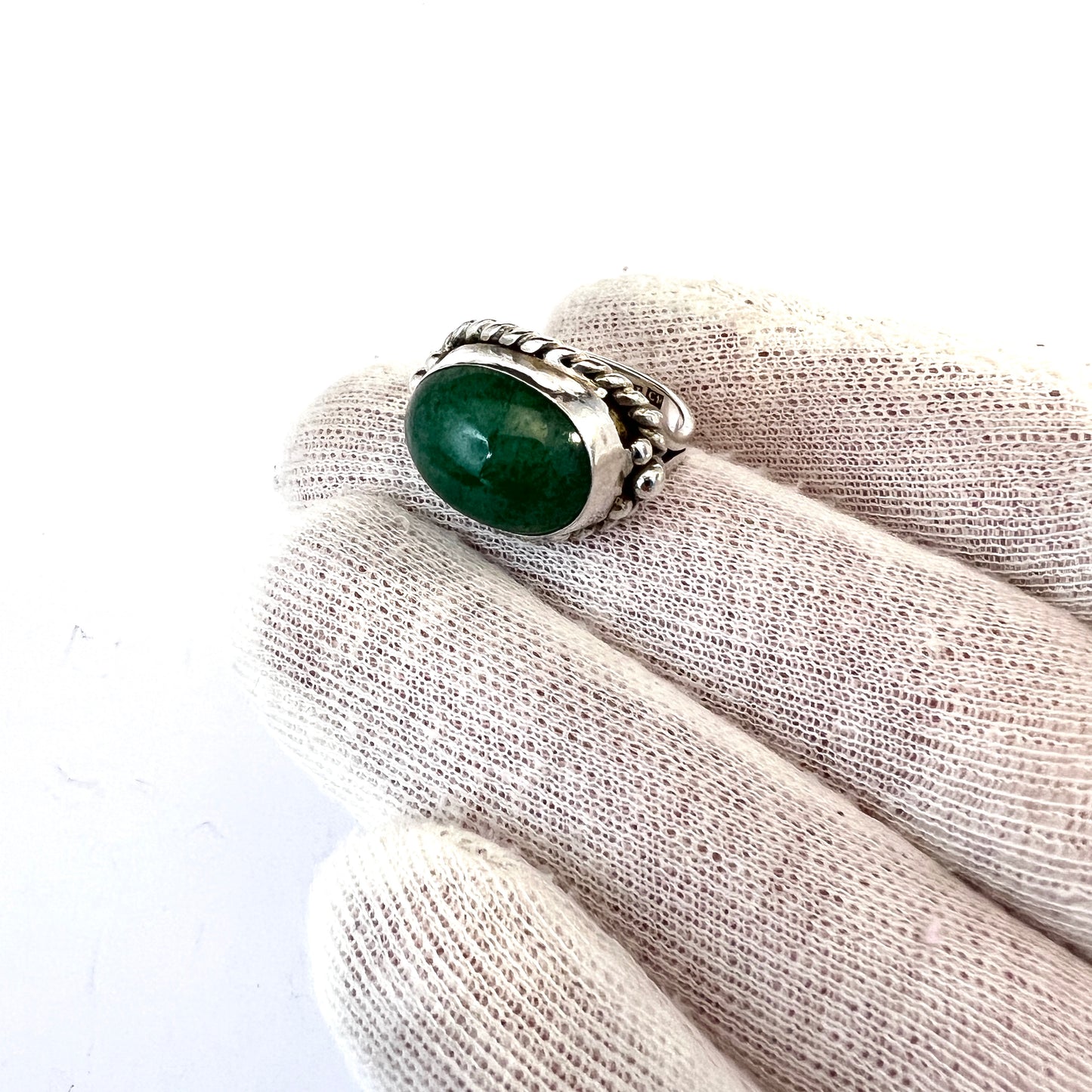 GUSSI, Sweden 1953. Vintage Mid-century Sterling Silver Aventurine Ring.