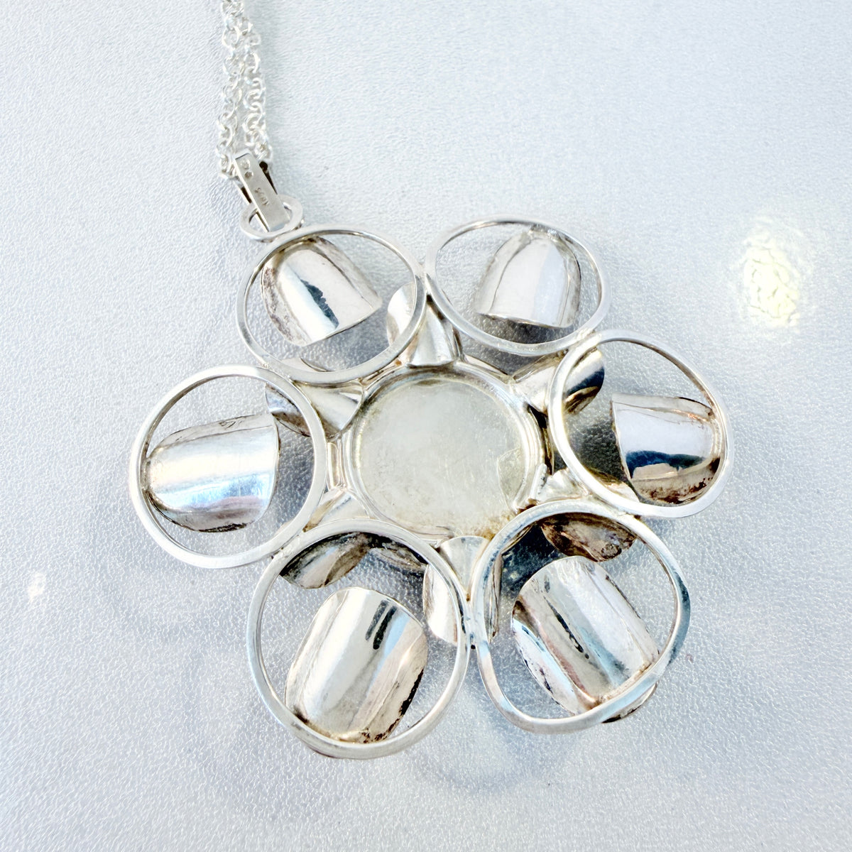 Sweden 1970s. Vintage Solid Silver Bergslagen-stone Pendant Long Chain Necklace.