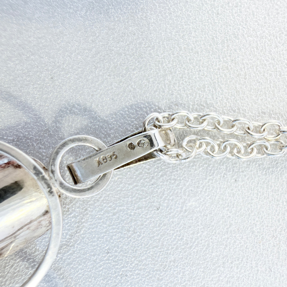 Sweden 1970s. Vintage Solid Silver Bergslagen-stone Pendant Long Chain Necklace.