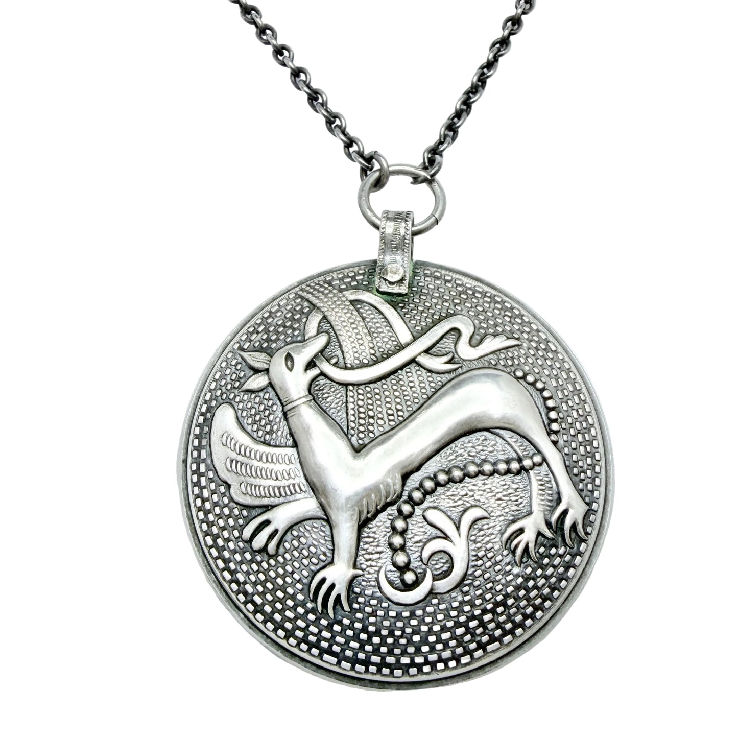 Kalevala Koru, Finland 1943. Rare WW2-era Large Solid Silver Pendant Necklace.