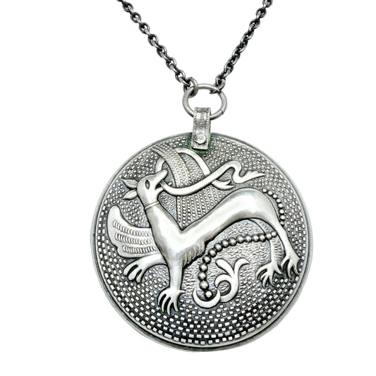 Kalevala Koru, Finland 1943. Rare WW2-era Large Solid Silver Pendant Necklace.