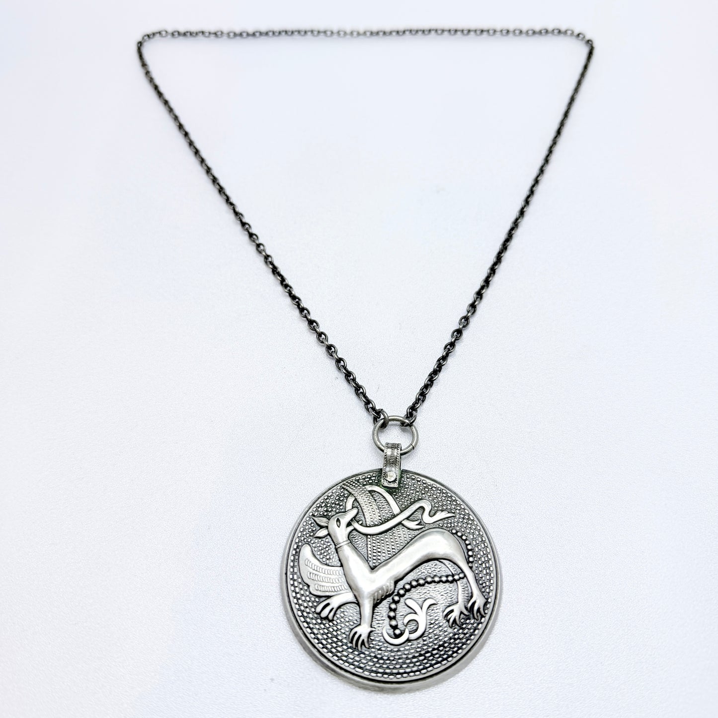 Kalevala Koru, Finland 1943. Rare WW2-era Large Solid Silver Pendant Necklace.