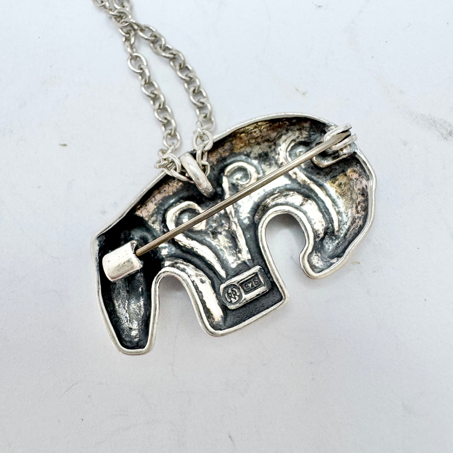 Kalevala Koru, Finland Vintage Sterling Silver Bear Pendant Necklace.