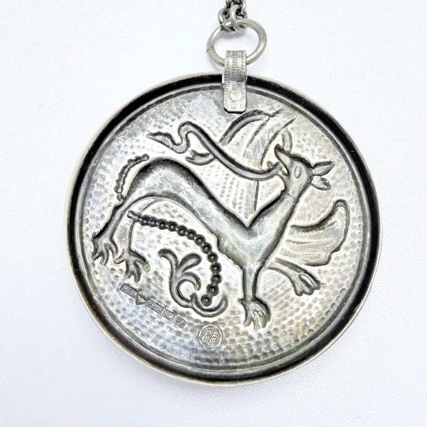 Kalevala Koru, Finland 1943. Rare WW2-era Large Solid Silver Pendant Necklace.