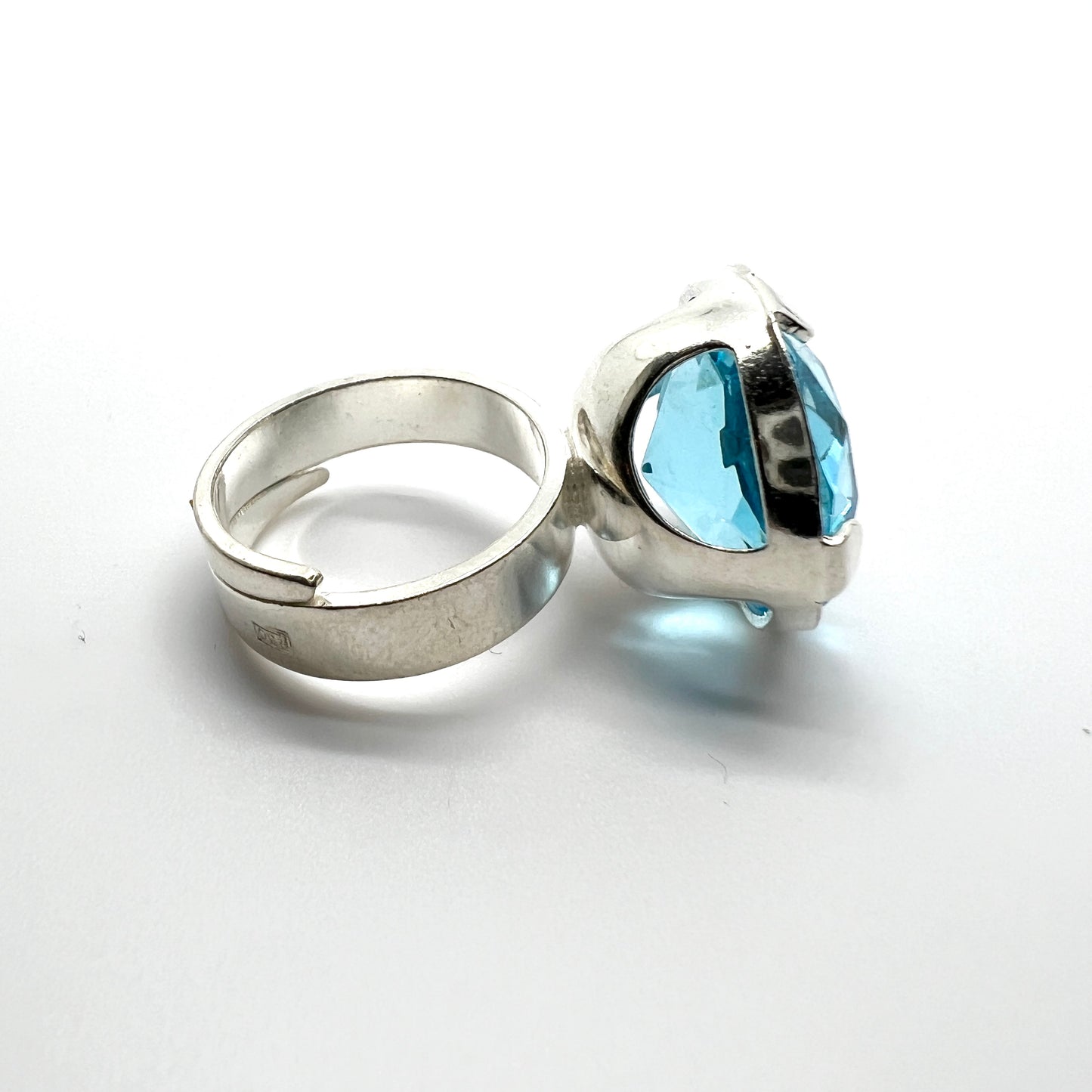 Germany 1960-70s. Solid Silver Intense Blue Glass Ring. New Old Stock. Adjustable, Pick Your Size.