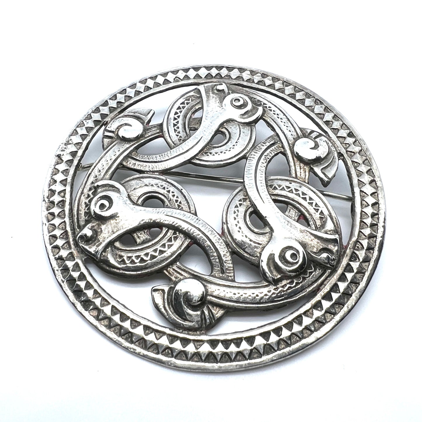 Norway c 1910 Large Antique Solid Silver Dragestil Brooch.