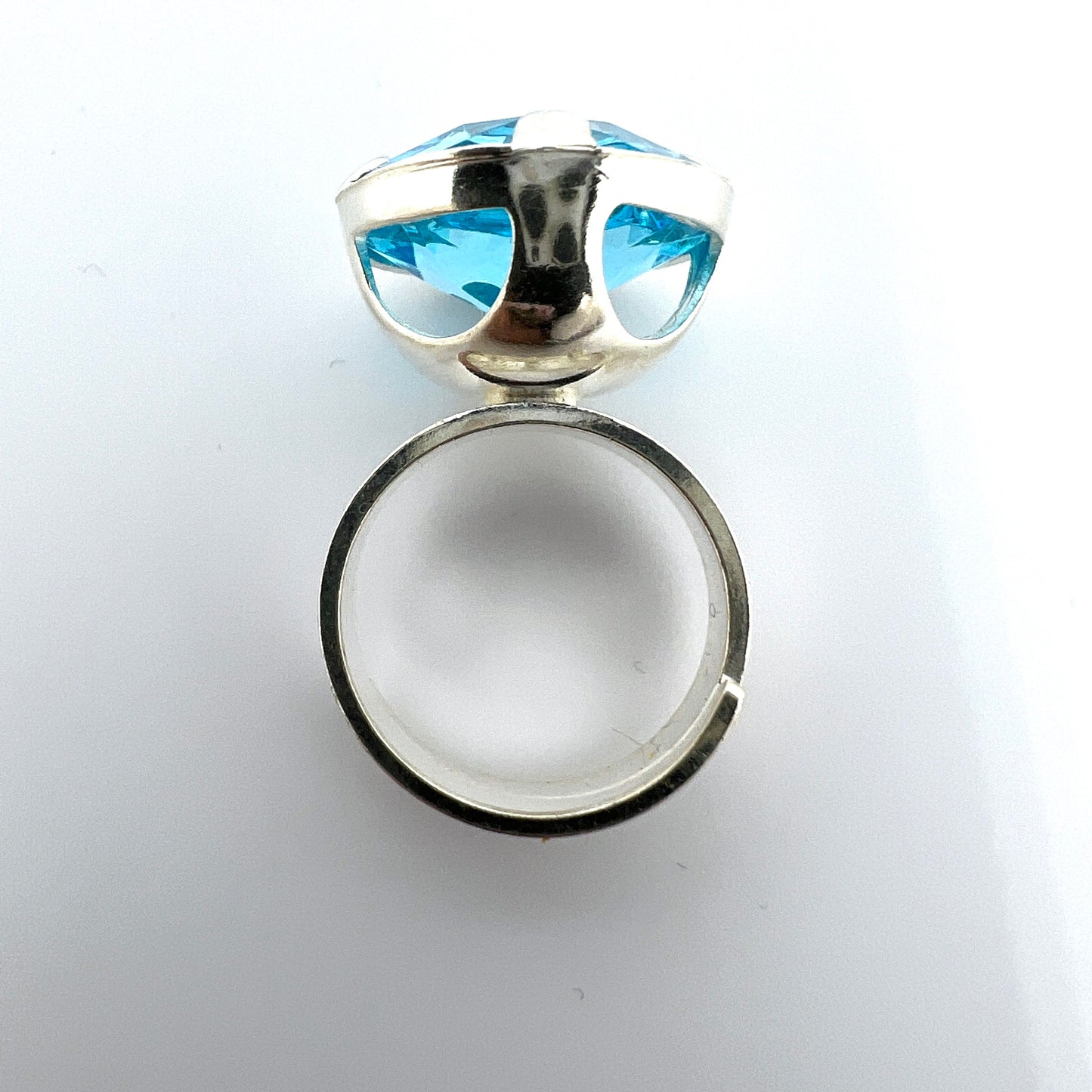 Germany 1960-70s. Solid Silver Intense Blue Glass Ring. New Old Stock. Adjustable, Pick Your Size.