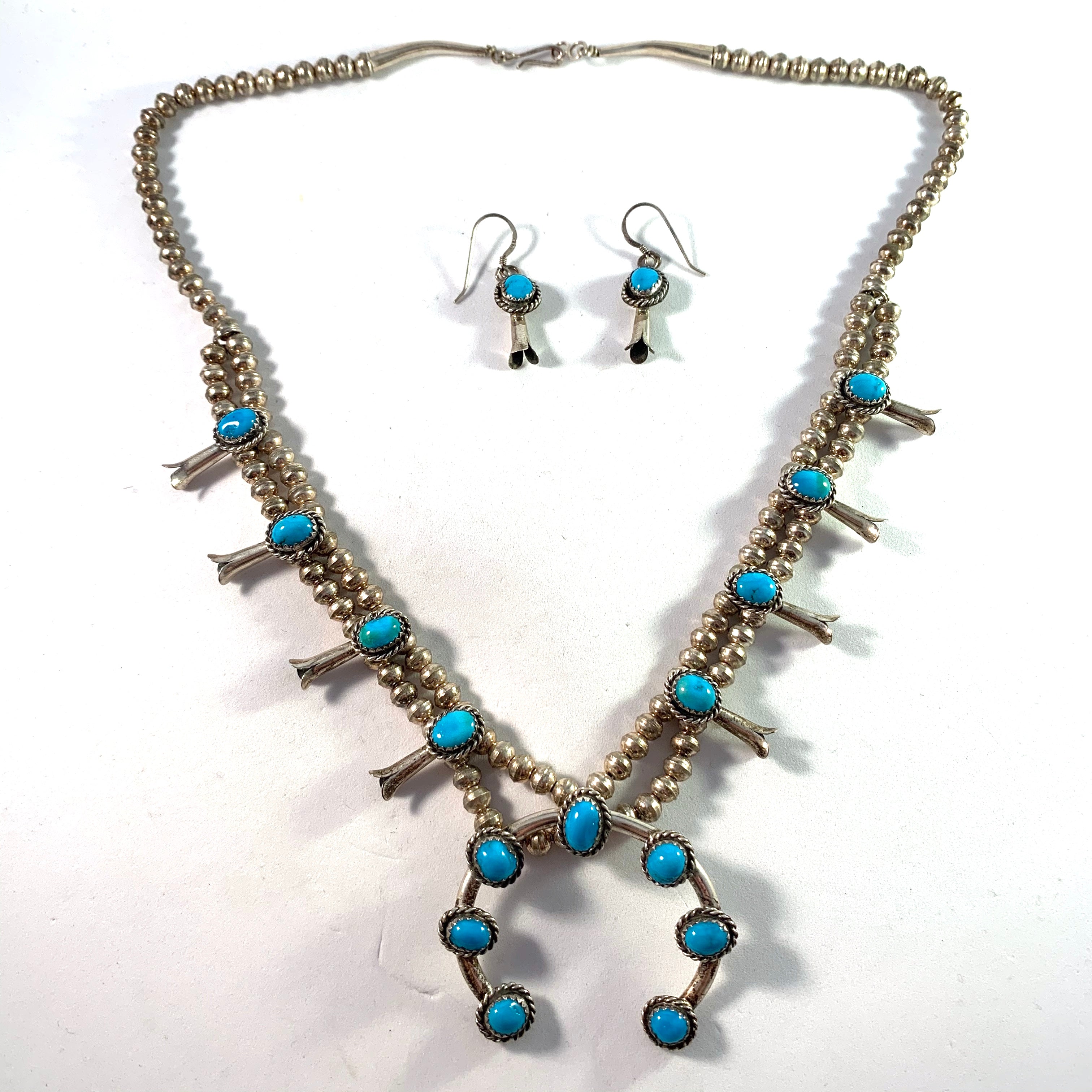 Vintage Turquoise Squash Blossom Necklace