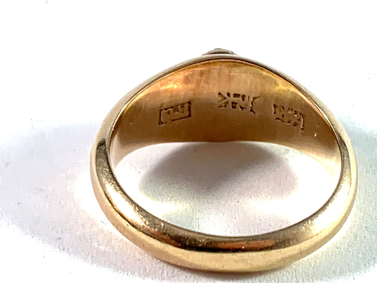 Georgian 18k Gold Closed Back Rose Cut Diamond Men's Ring. Scandinavian Maker's Mark.