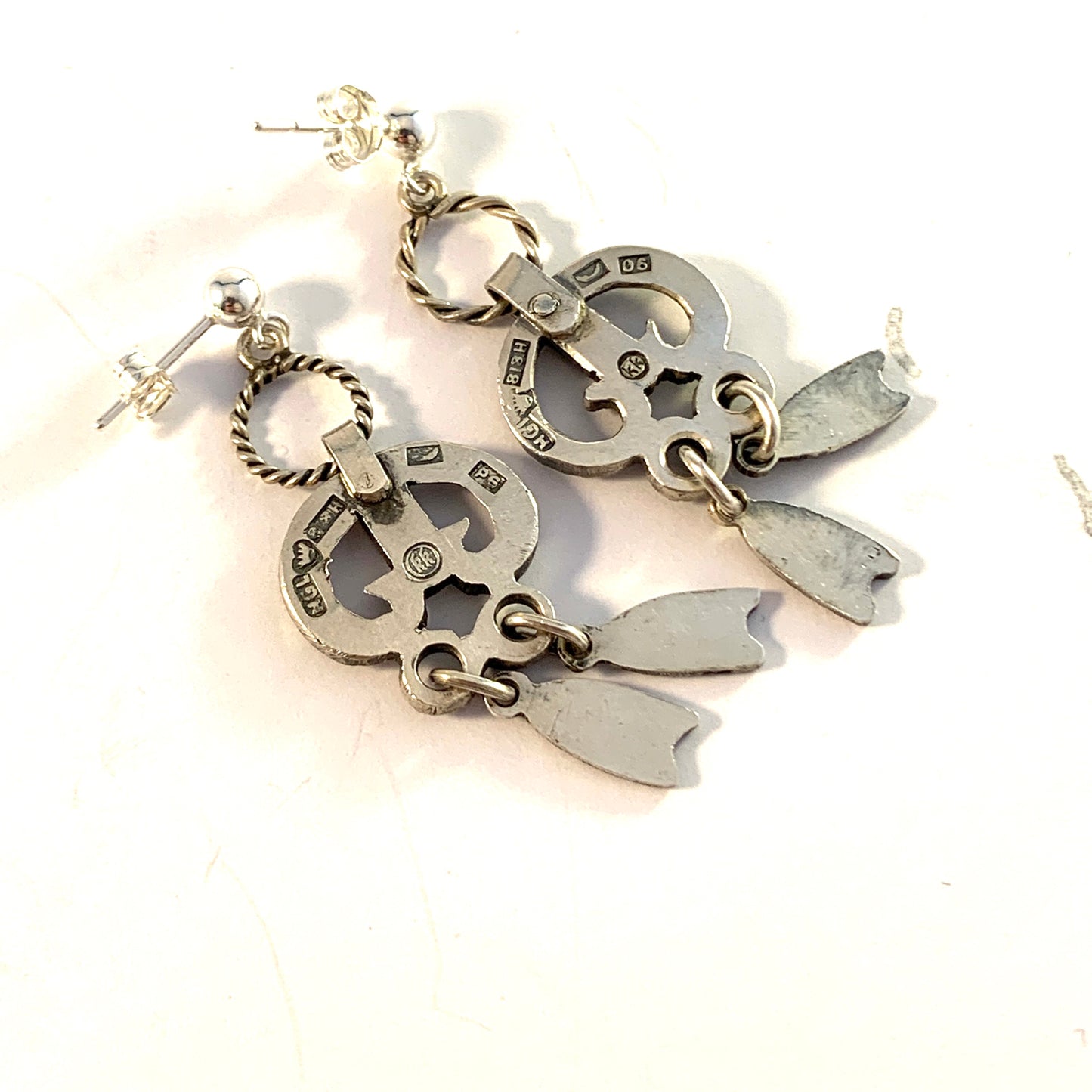 Holger Lindstrom for Kalevala Koru, Finland year 1944. Early War-time Solid Silver Earrings.