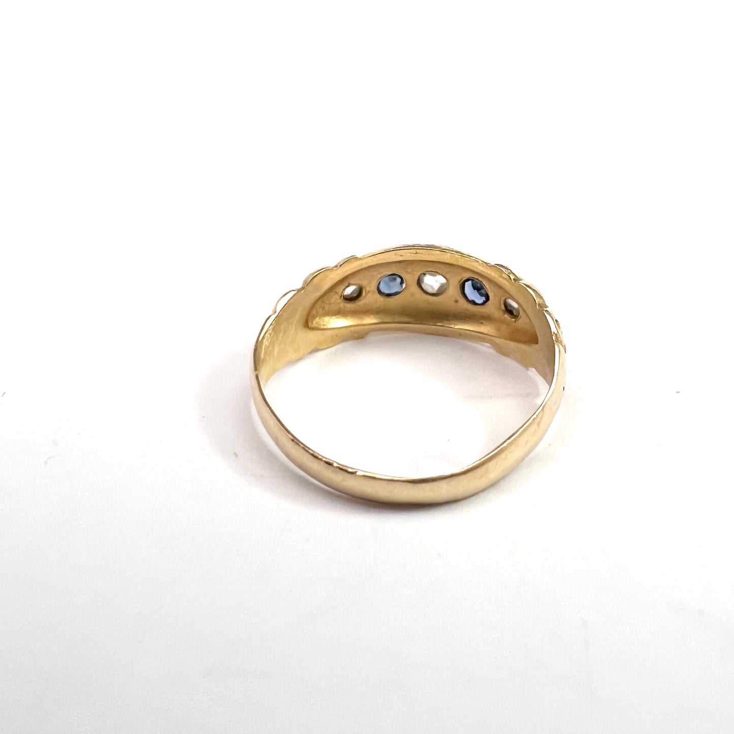 Birmingham 1911. Antique 18k Gold Diamond Sapphire Ring.