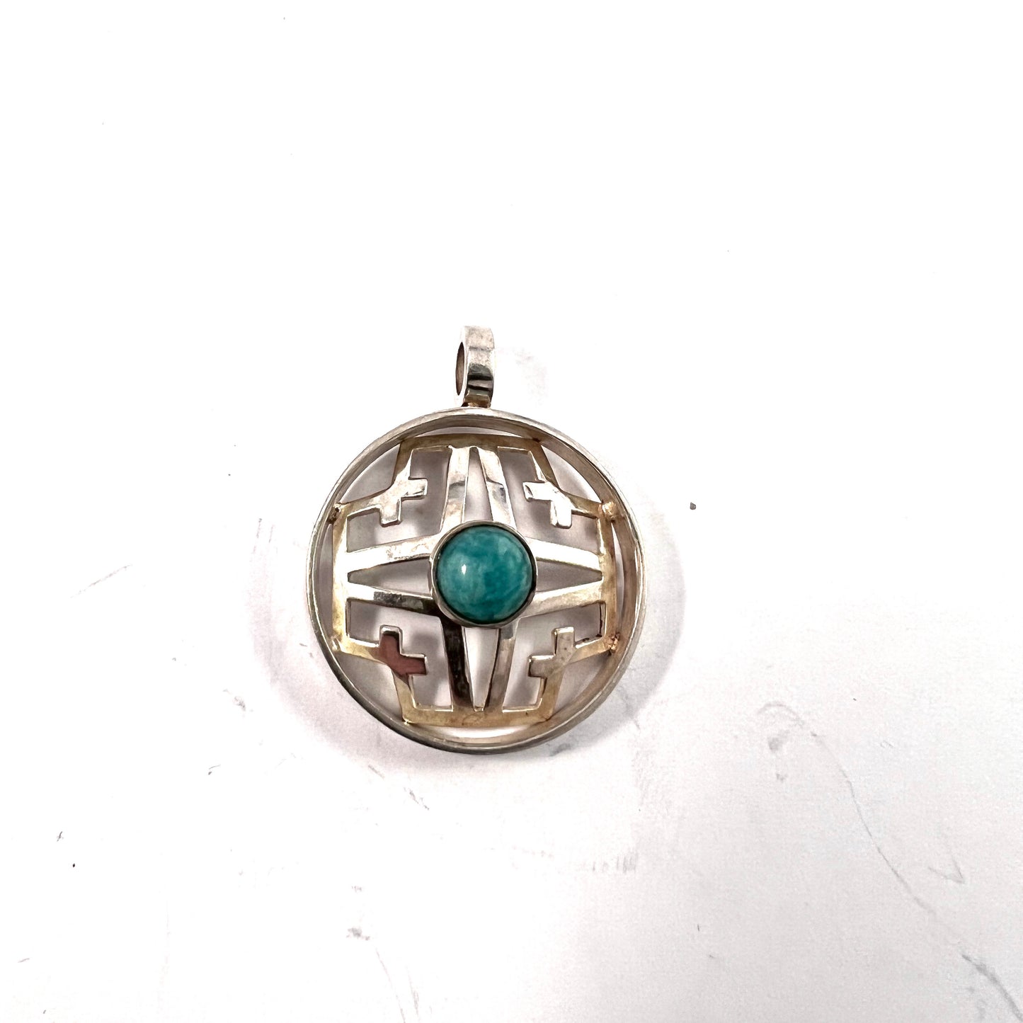 Martti Viikinniemi, Finland 1966. Vintage Solid Silver Aventurine Pendant.