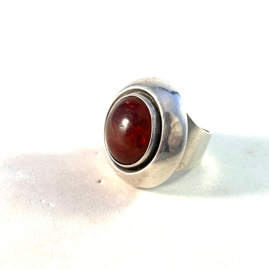 Niels Erik From, Denmark 1960s Bold Sterling Silver Baltic Amber Ring.