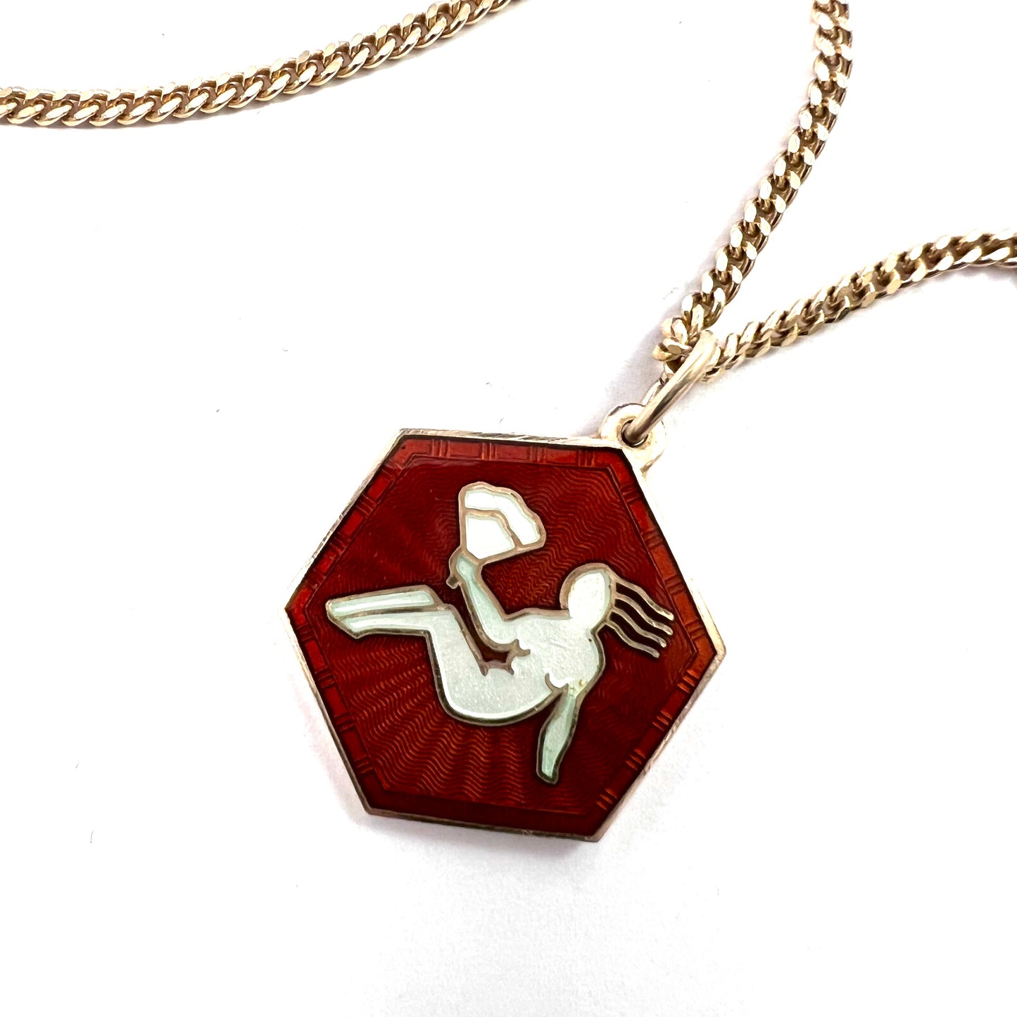 David Andersen, Norway. Vintage Sterling Silver Enamel Zodiac Virgo Pendant Long Chain.