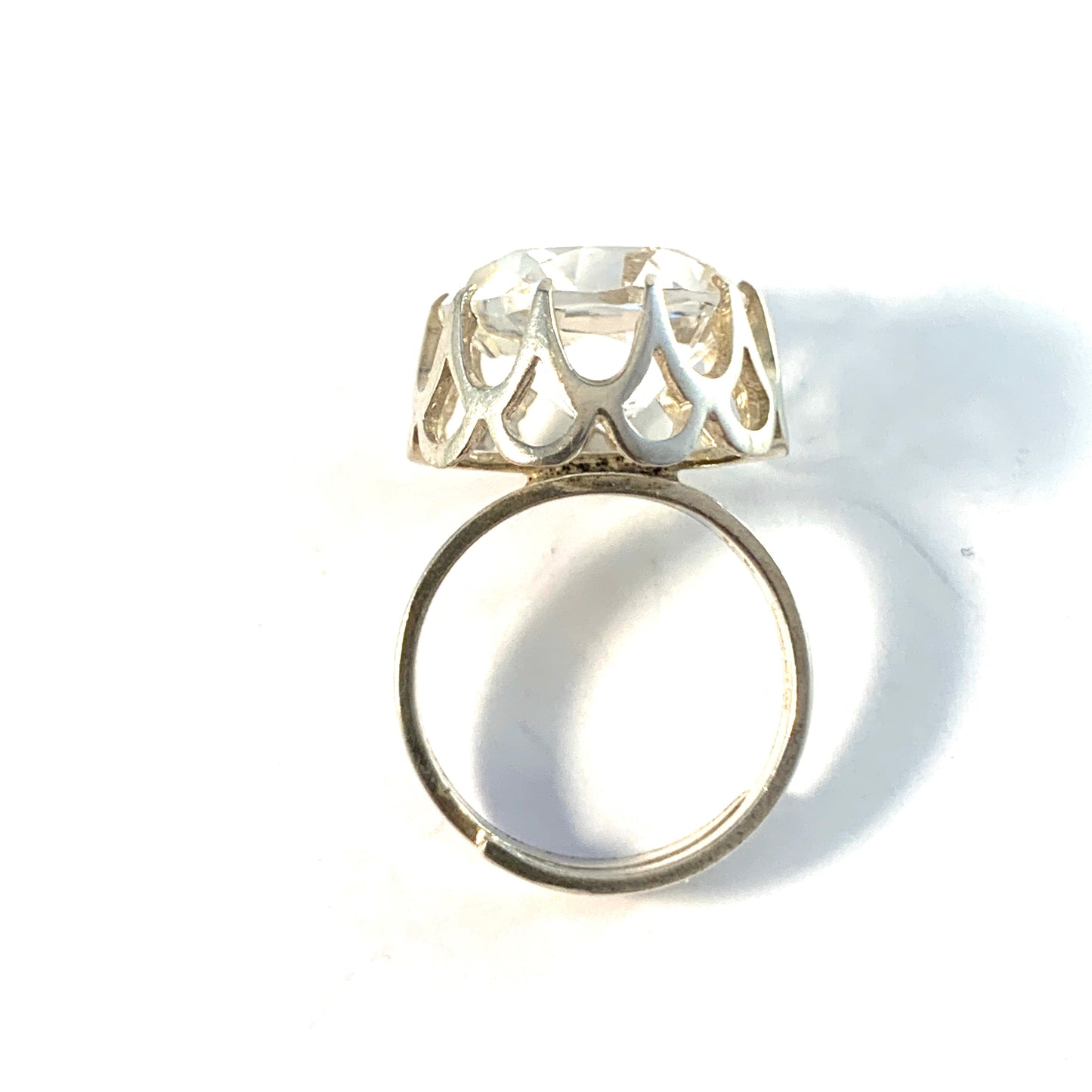 Bengt Hallberg, Sweden 1976. Bold Sterling Silver Rock Crystal Modernist Ring.