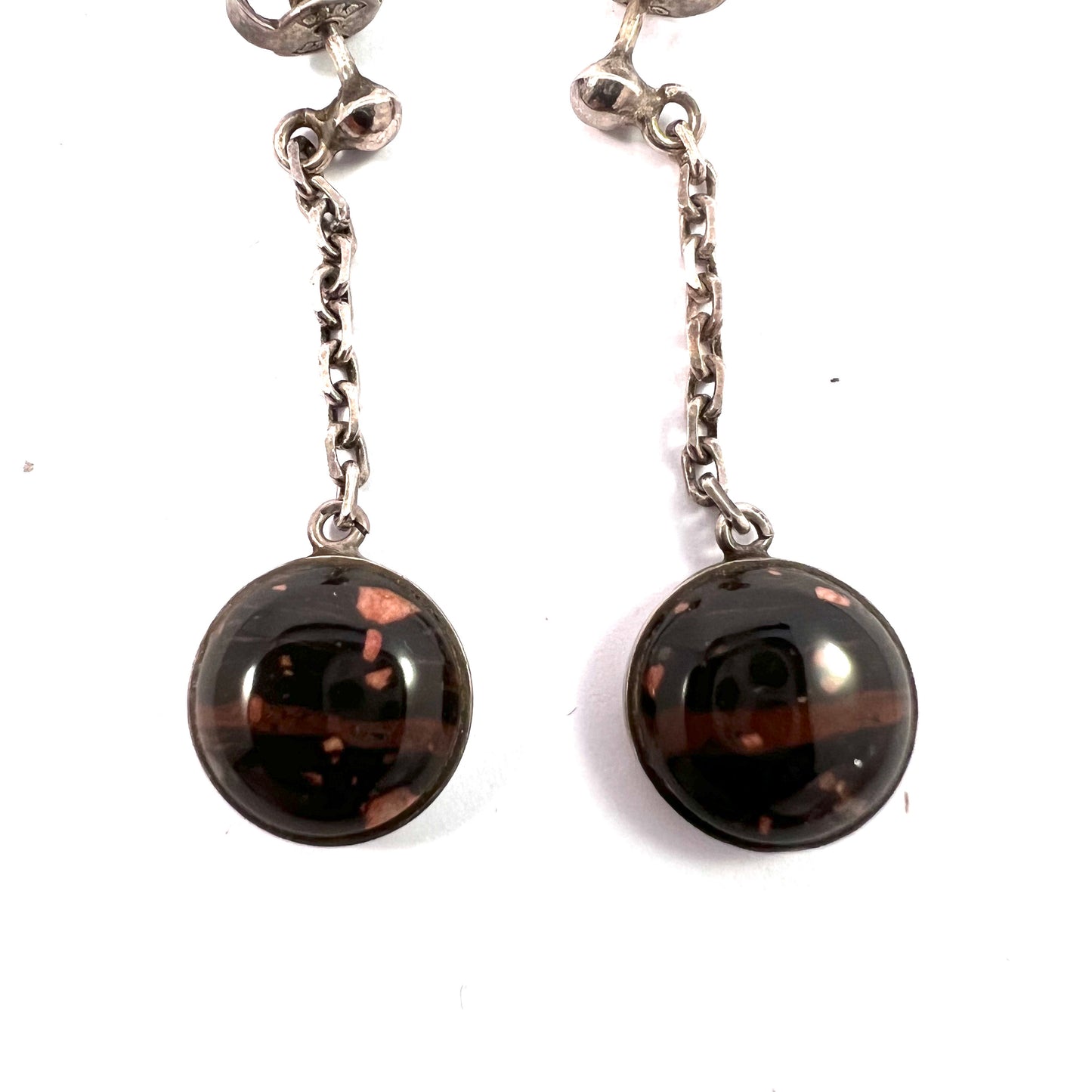 North Sweden c 1970s. Vintage Sterling Silver Local Porphyry Earrings.