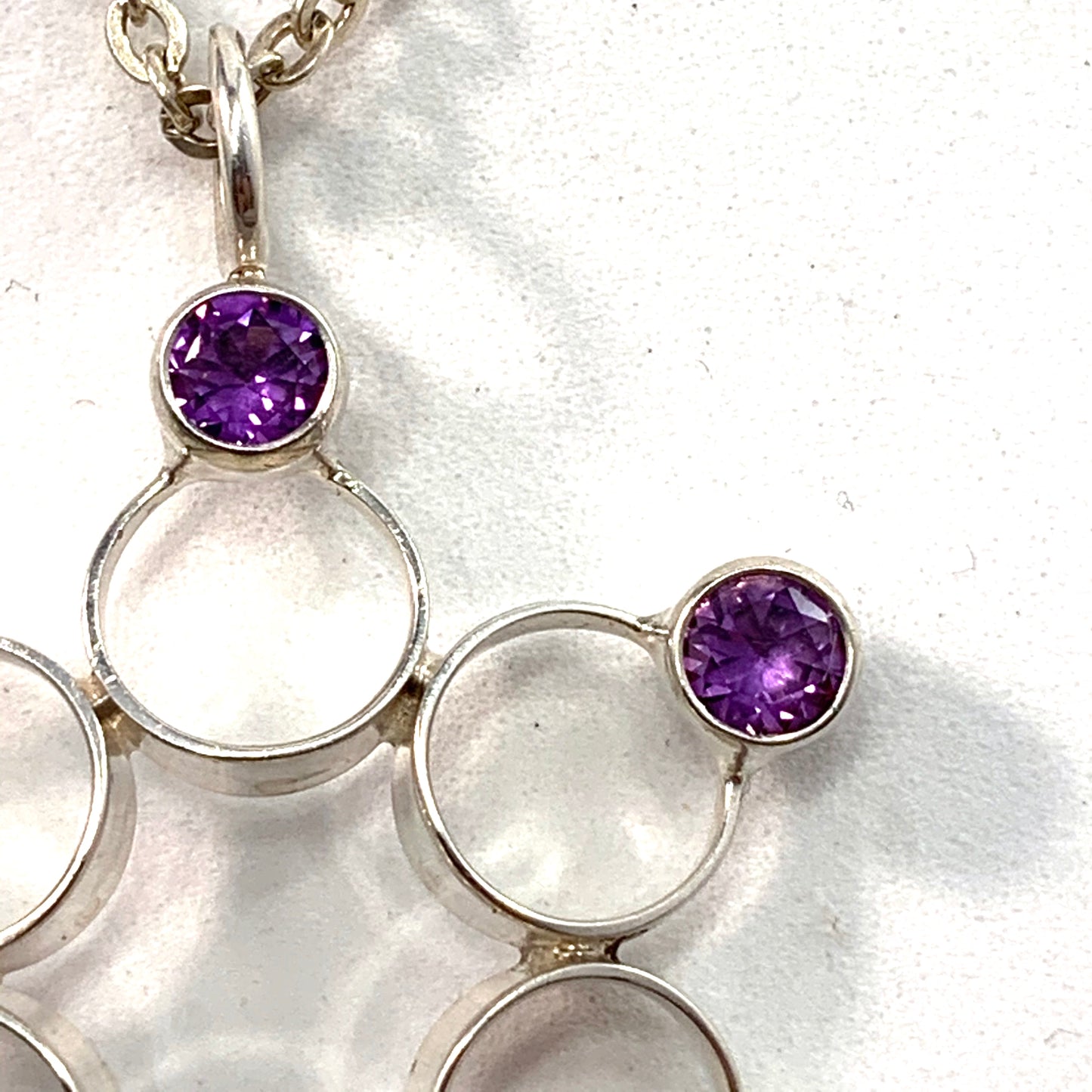 Kultakeskus, Finland 1970s Sterling Silver Amethyst Pendant Necklace.