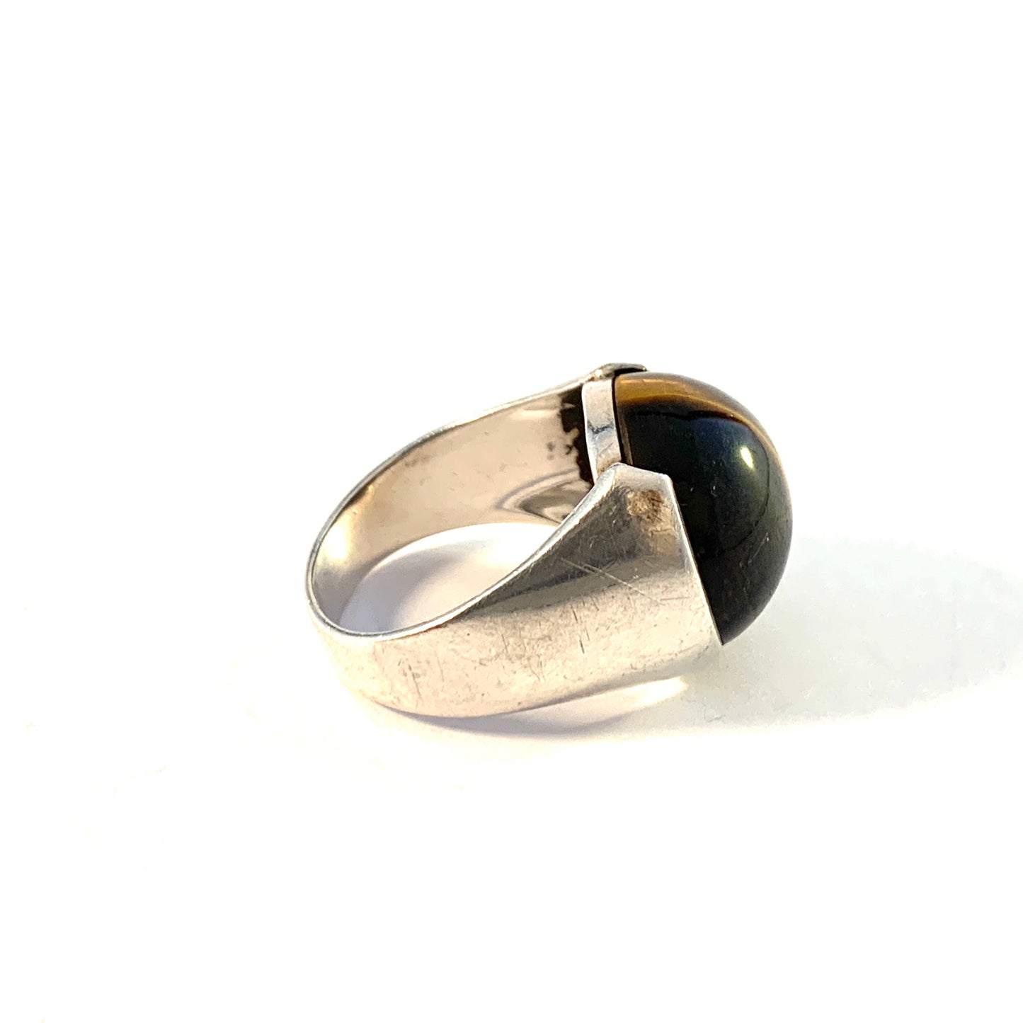 Vintage 1960s Solid 830 Silver Tiger Eye Ring.