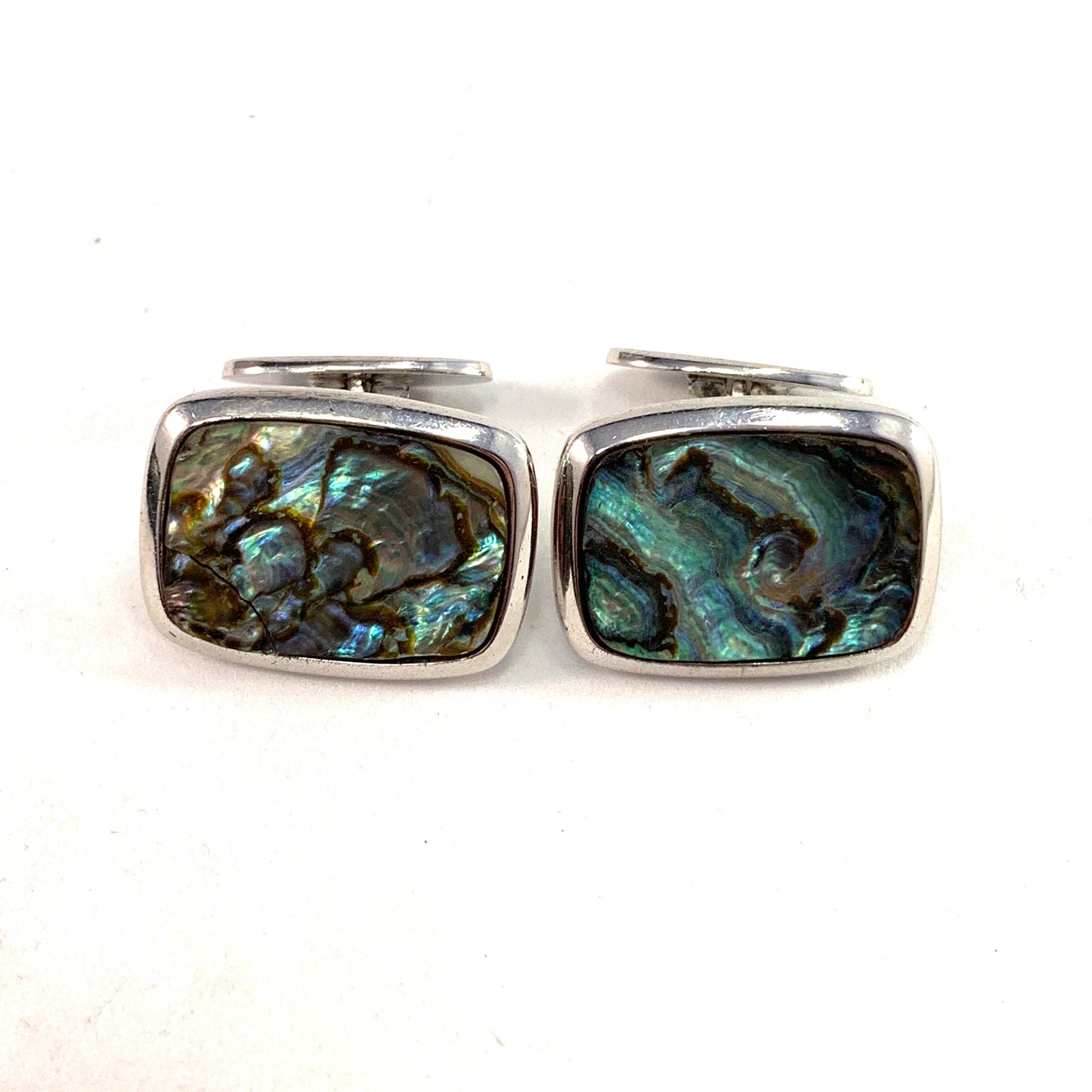 Swedish Import 1960s Large Solid 830 Silver Abalone Cufflinks