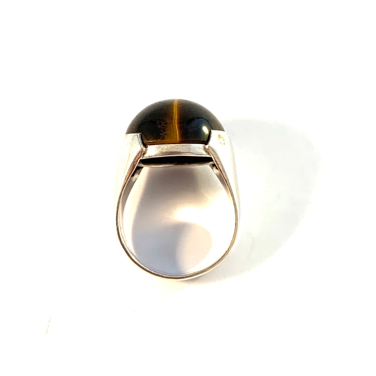 Vintage 1960s Solid 830 Silver Tiger Eye Ring.