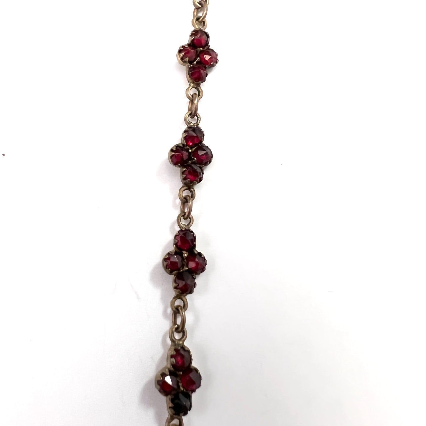 Antique late Victorian Bohemian Garnet Gilt Metal Necklace w 18k Safety Chain