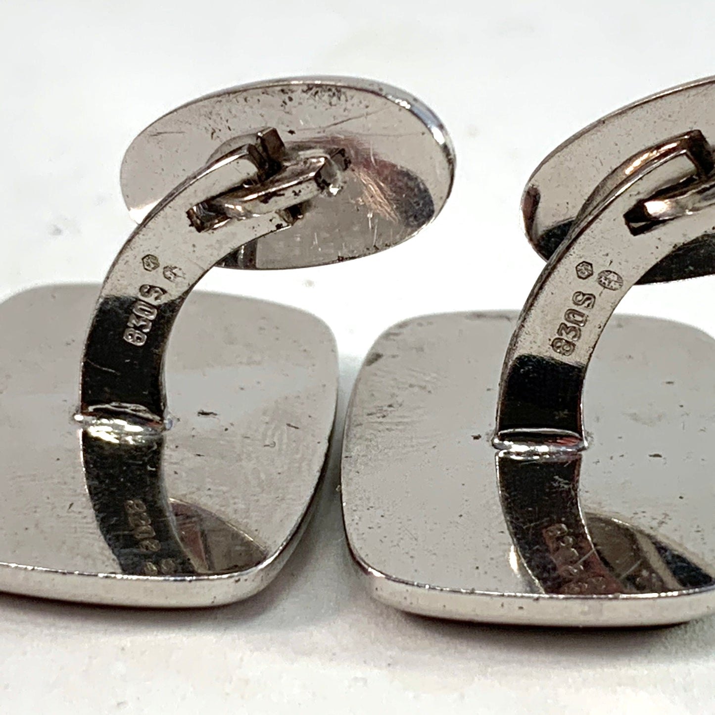 Swedish Import 1960s Large Solid 830 Silver Abalone Cufflinks