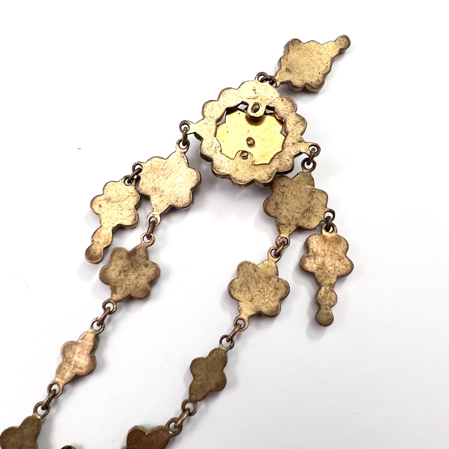 Antique late Victorian Bohemian Garnet Gilt Metal Necklace w 18k Safety Chain