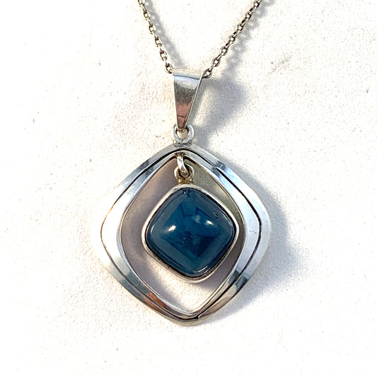 Sweden 1960s Sterling Silver Bergslagen-Stone Pendant Necklace.