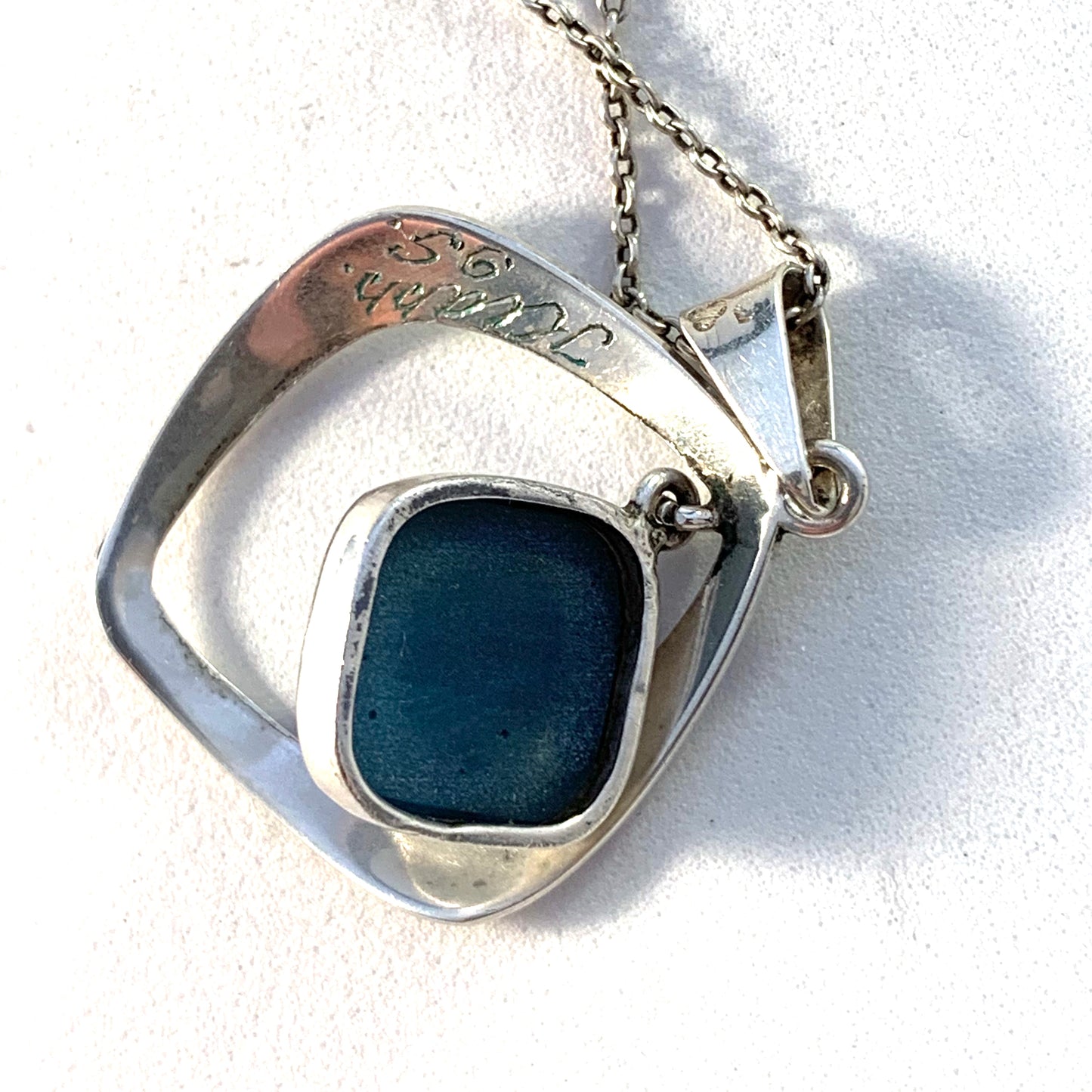 Sweden 1960s Sterling Silver Bergslagen-Stone Pendant Necklace.