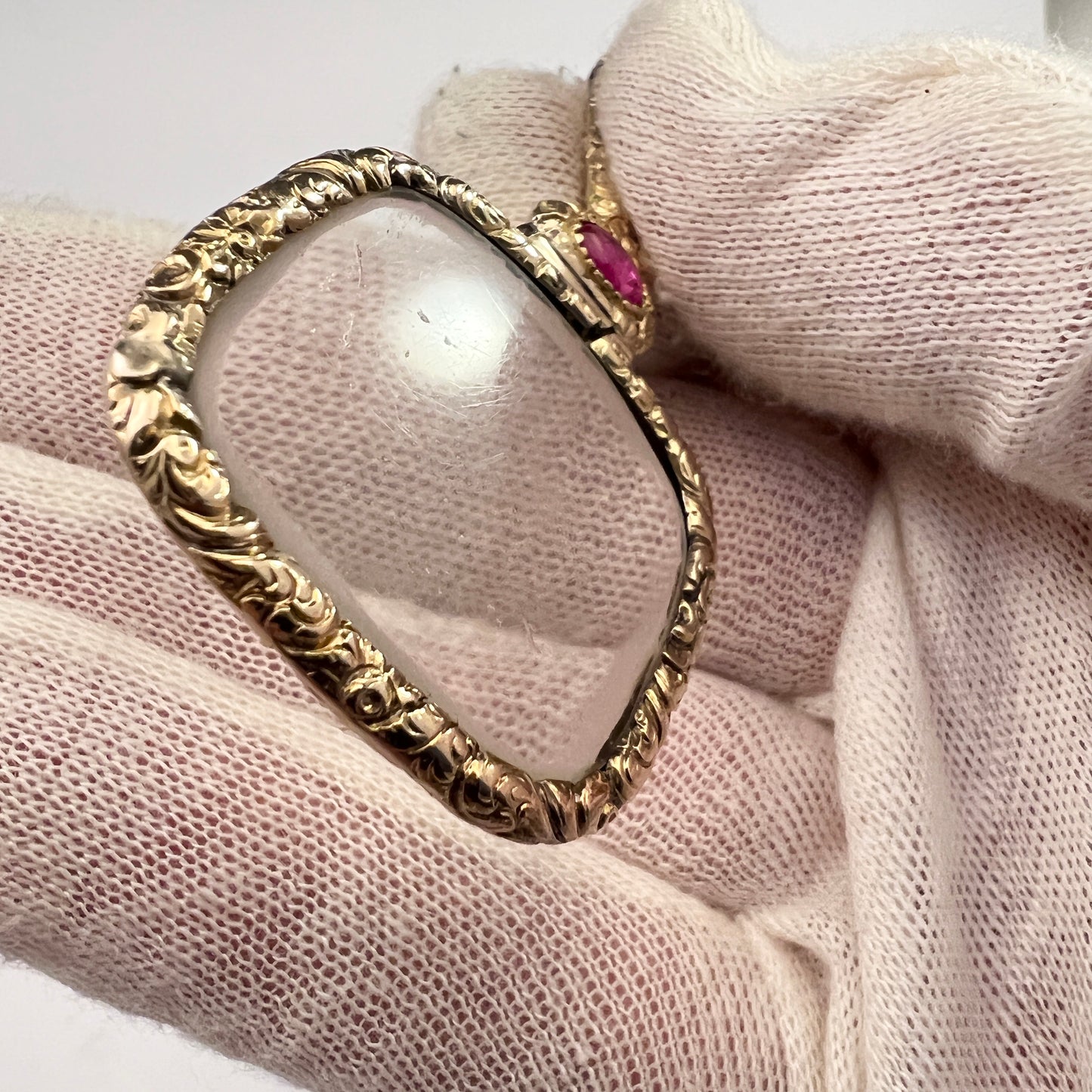 Antique Georgian 14k Gold Sapphire Quizzing Magnifying Glass Pendant.