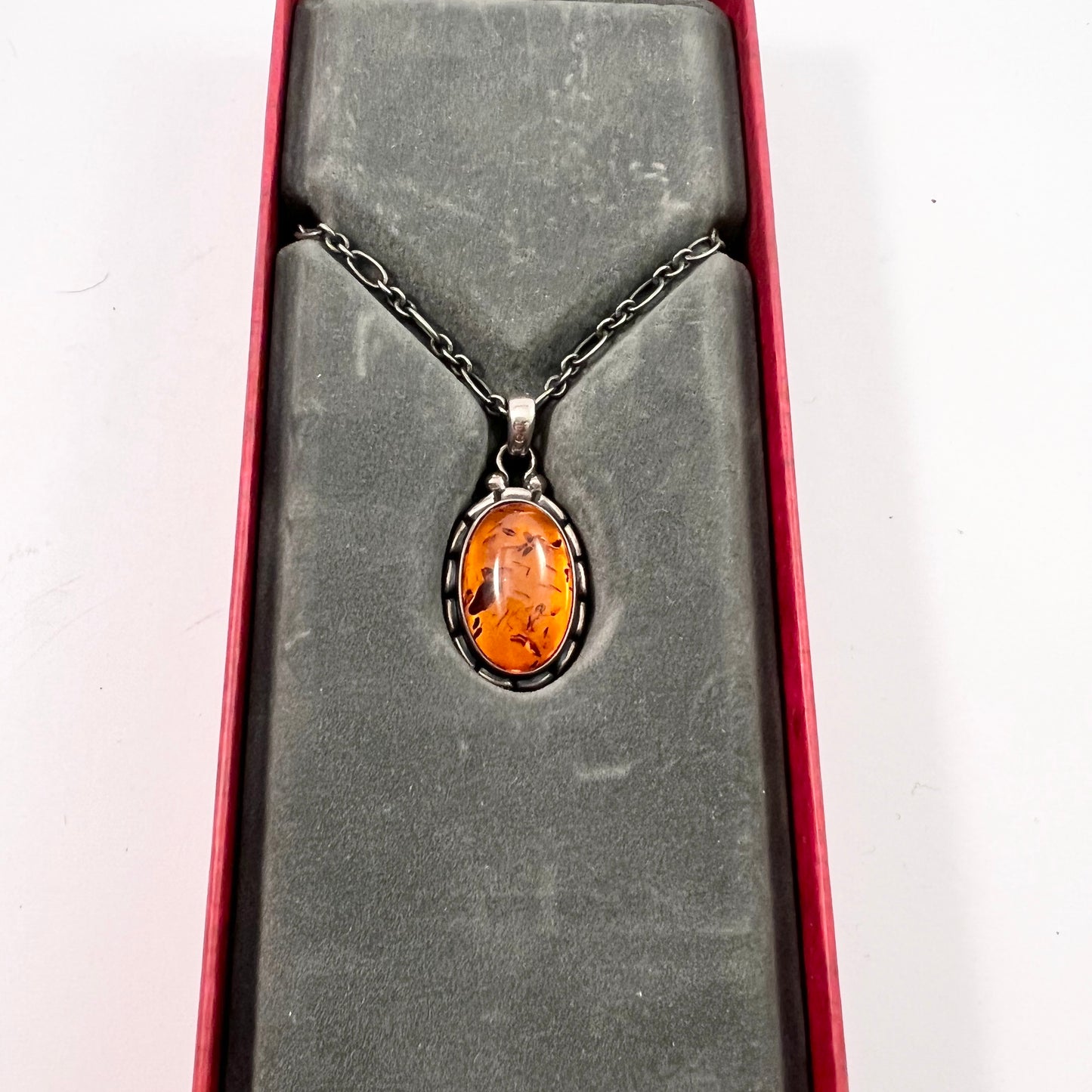 Georg Jensen, Denmark 2001. Sterling Silver Amber Pendant of the Year. Heritage. Boxed.