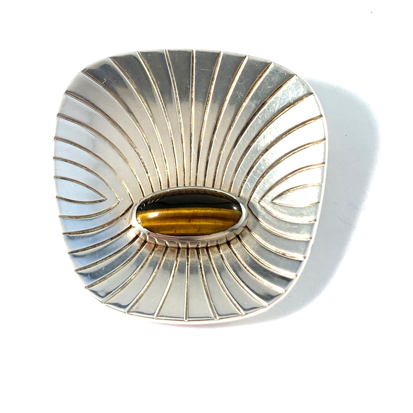 Noblelle, Sweden 1960s. Sterling Silver Tiger Eye Brooch.