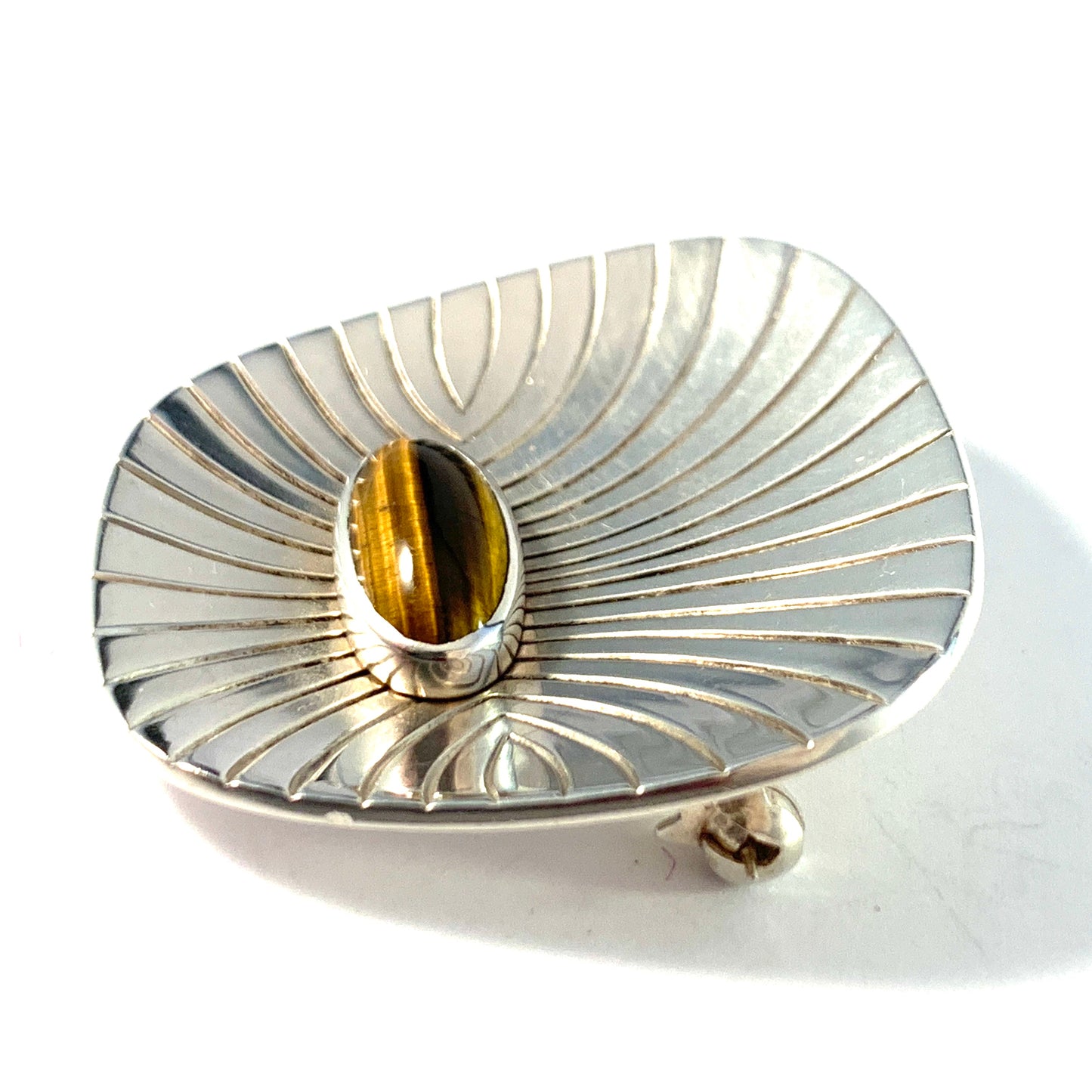 Noblelle, Sweden 1960s. Sterling Silver Tiger Eye Brooch.