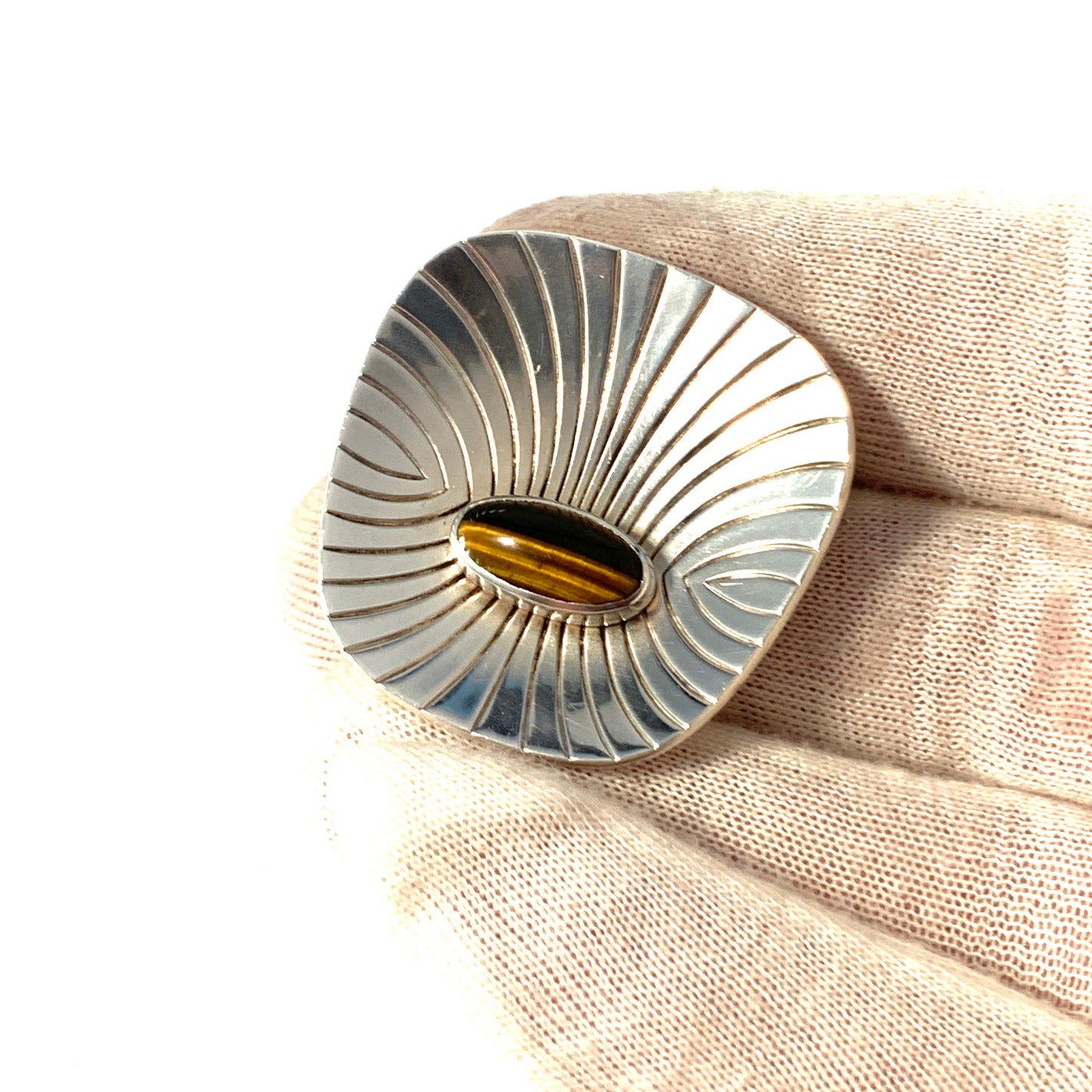 Noblelle, Sweden 1960s. Sterling Silver Tiger Eye Brooch.