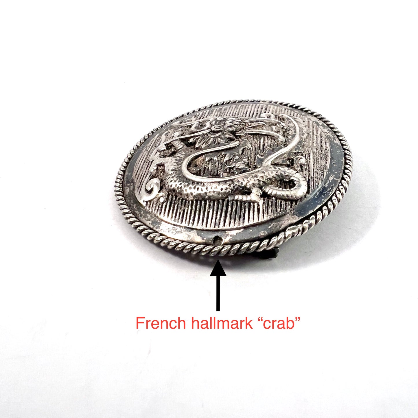 Maker FLAM, Made in France. 1930-40s. Sterling Silver Dragon Chinoiserie Brooch.