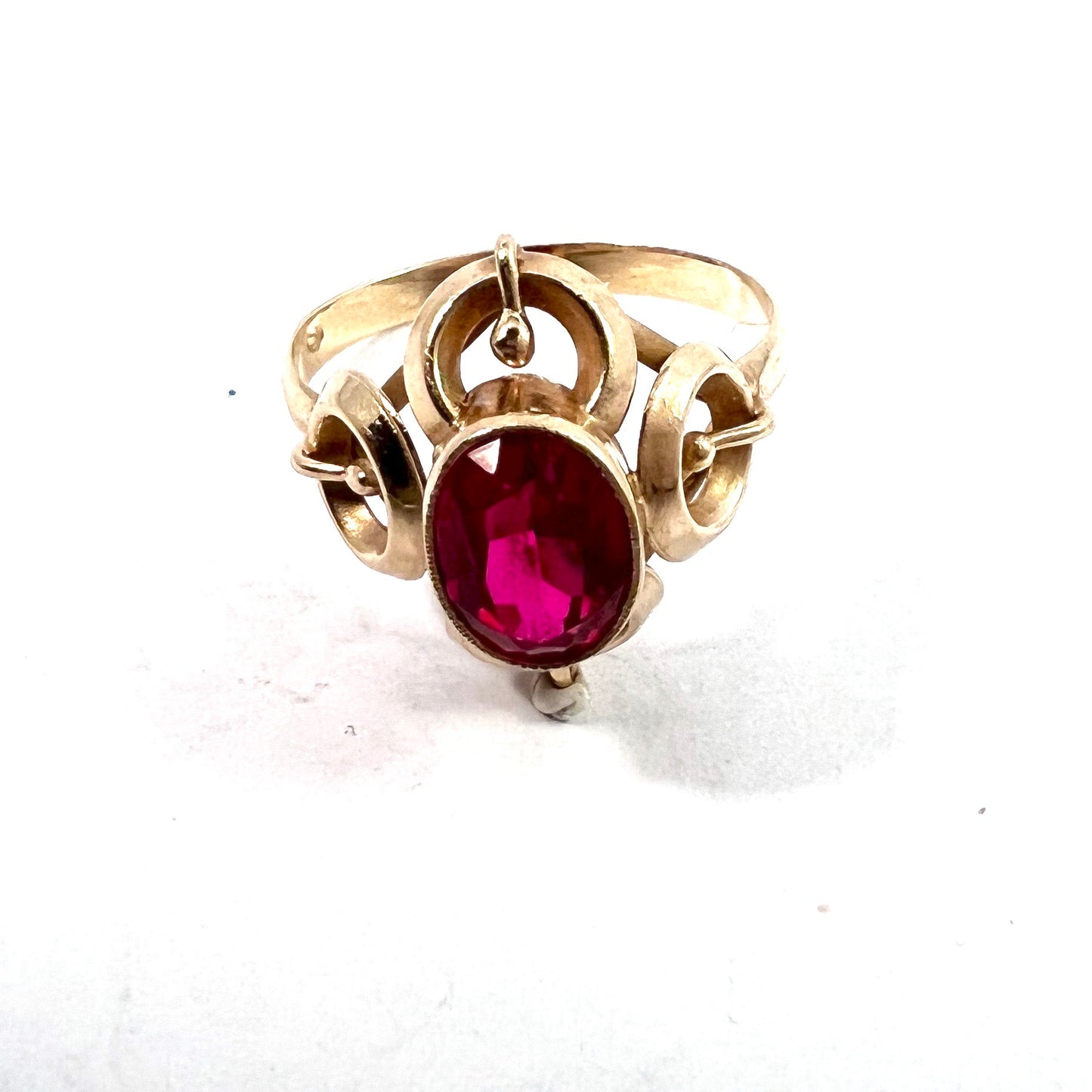 Eastern Europe c 1960s, 14k Synthetic Sapphire Ring. Maker MA.