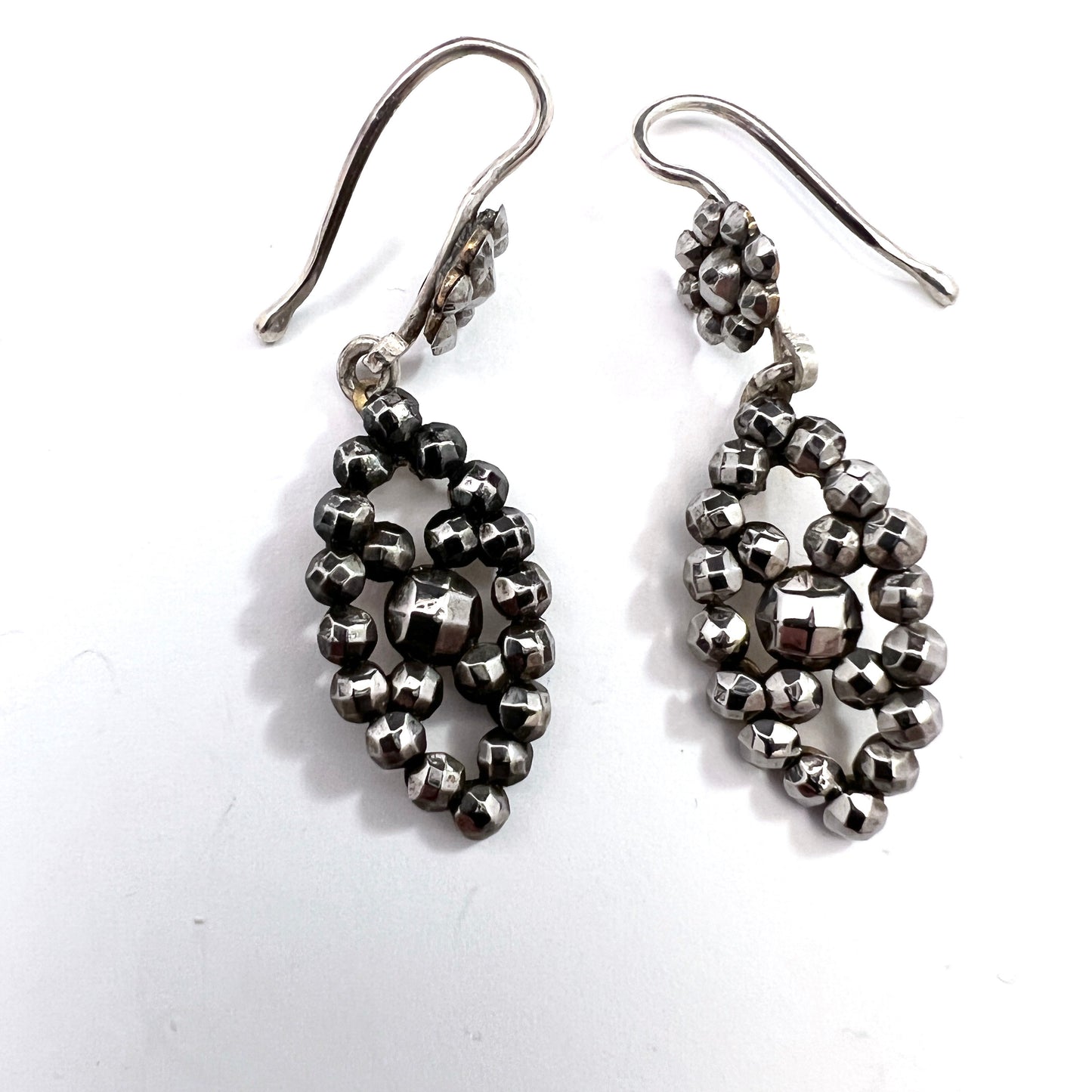 Antique Victorian Cut Steel Silver Hook Earrings.