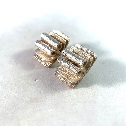 Carl Forsberg, Sweden 1977 Vintage Modernist Sterling Silver Large Stud Earrings.