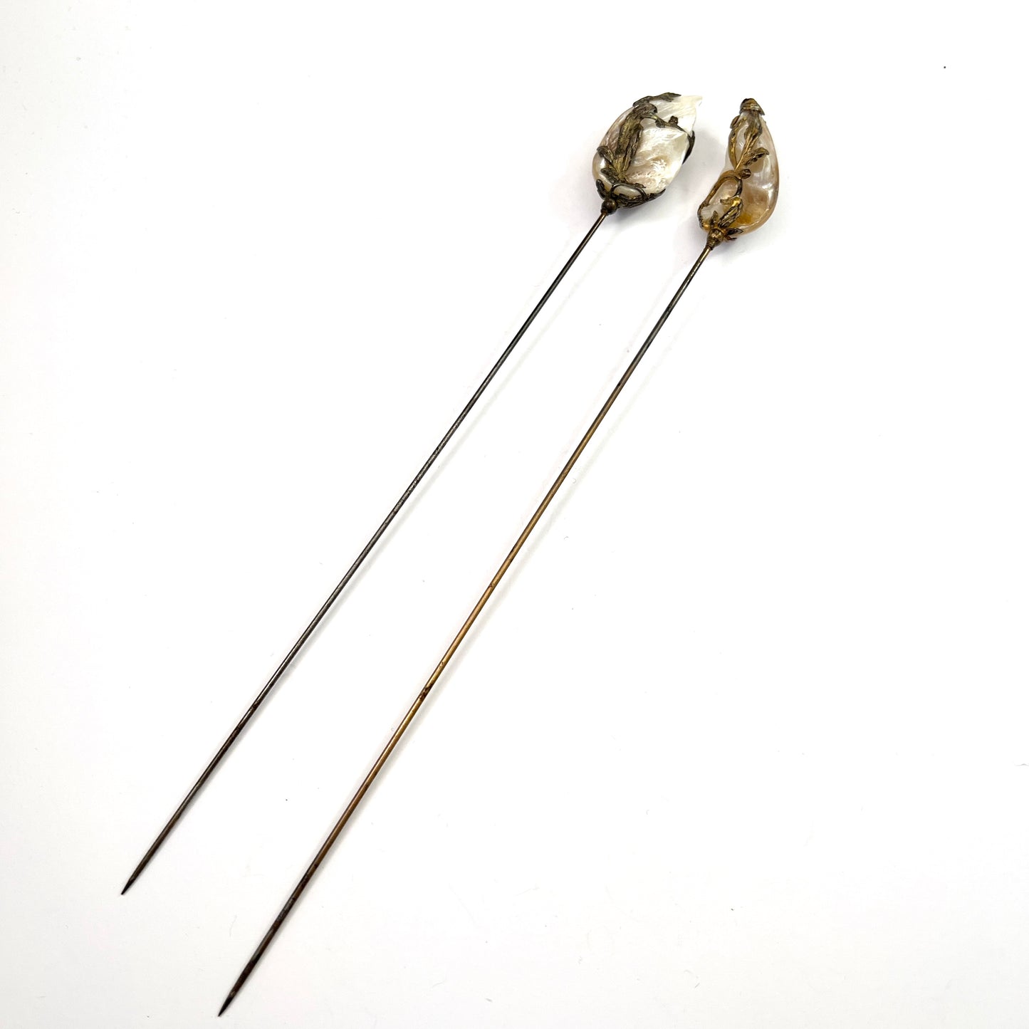 Antique 8.7in Long Art Nouveau M o P Metal Hat Pins.