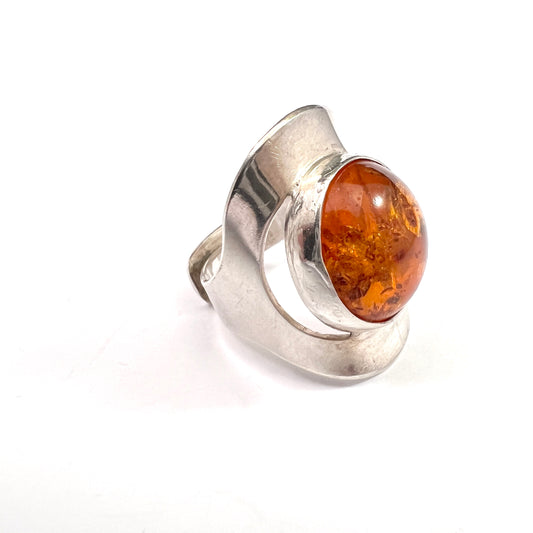 Maria Silver, Sweden 1994. Vintage Sterling Silver Amber Ring.