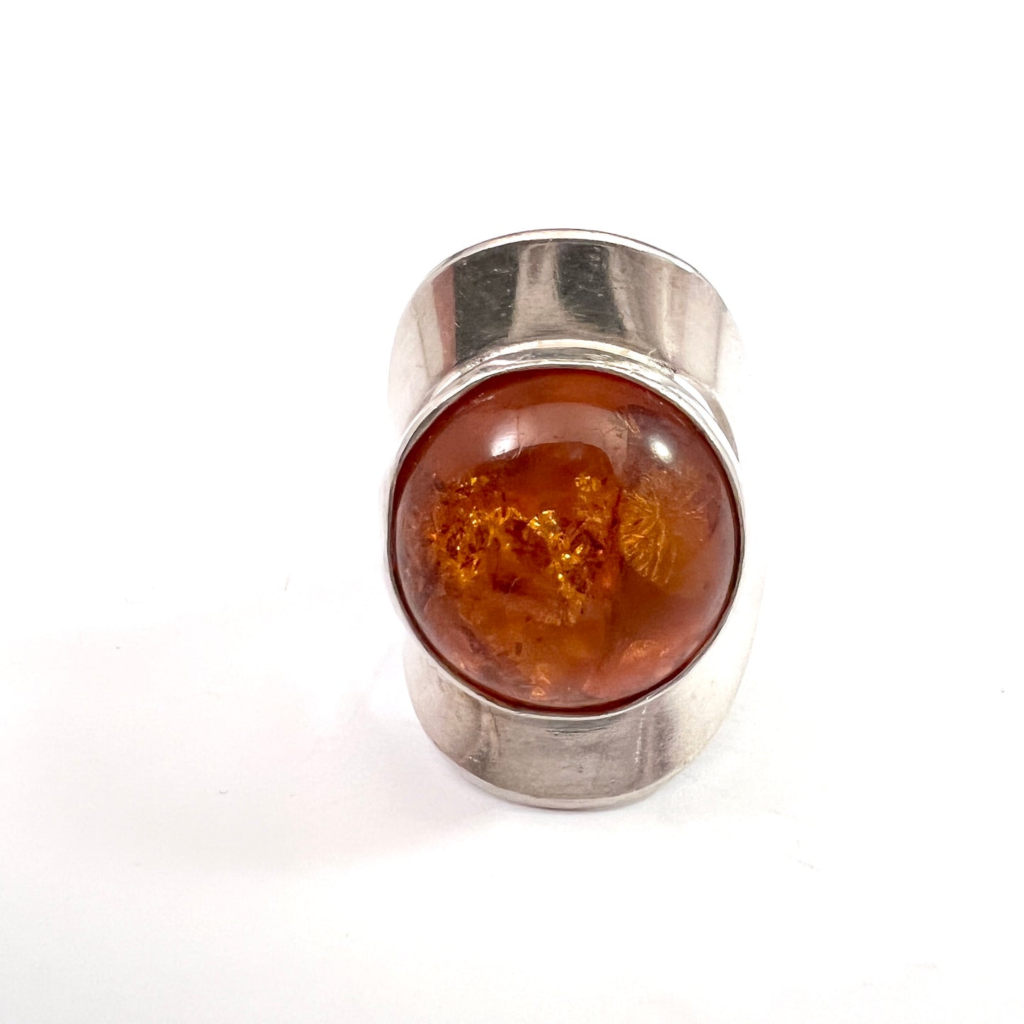 Maria Silver, Sweden 1994. Vintage Sterling Silver Amber Ring.