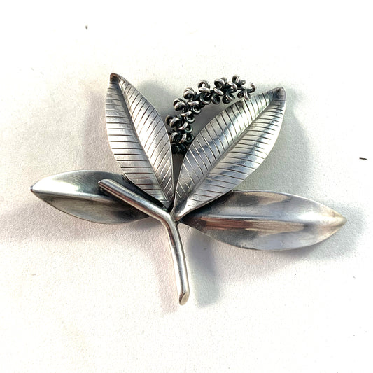 Gertrud Engel for A Michelsen, Stockholm 1949 Mid Century Sterling Silver Brooch. Signed.