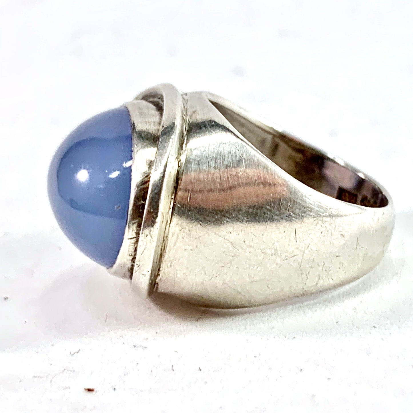 Rey Urban, Stockholm 1955 Mid Century Modern Sterling Silver Chalcedony Pinky Ring. Early.