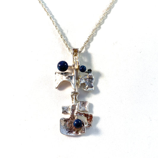 Germany / Austria 1970s Modernist Solid 830 Silver Sodalite Pendant Necklace.