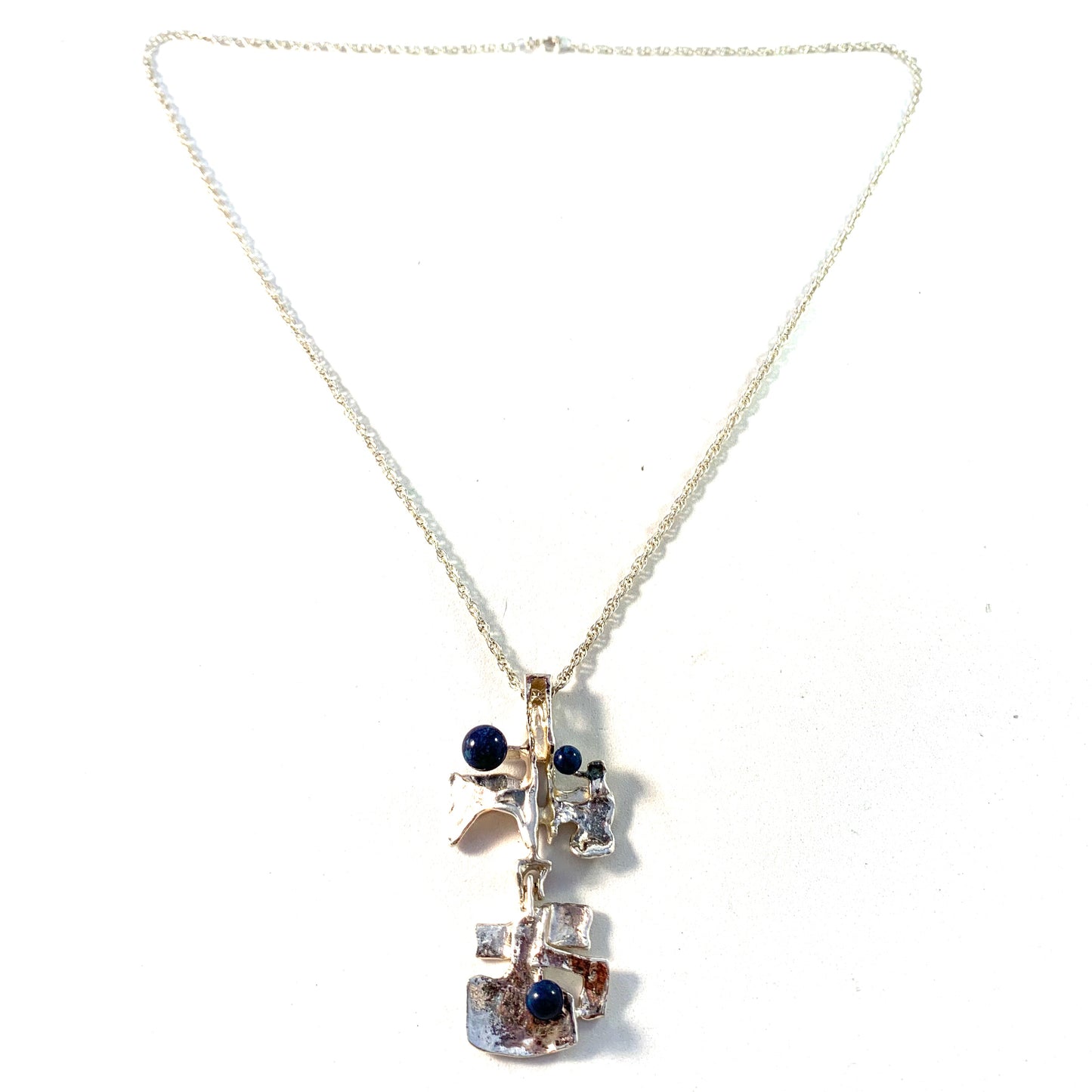 Germany / Austria 1970s Modernist Solid 830 Silver Sodalite Pendant Necklace.
